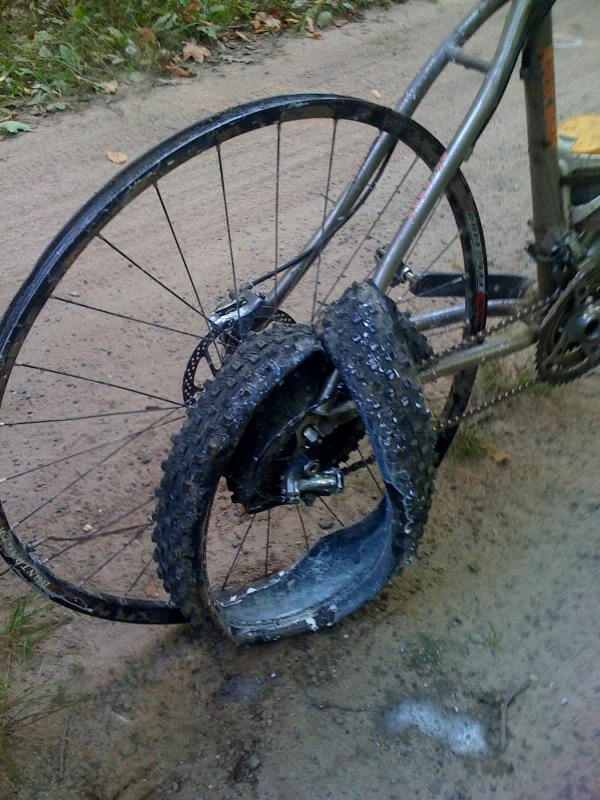 photo-5 I’ve never had a tire wrapped around my cassette. Lucky it didn’t rip the rear derailleur off.