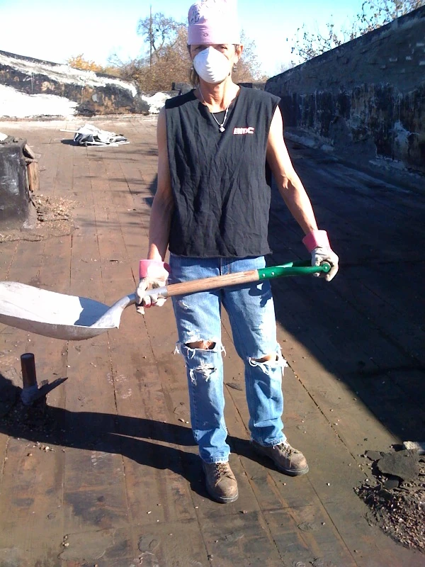 Trudi flying her BMC colors for the roofing project.