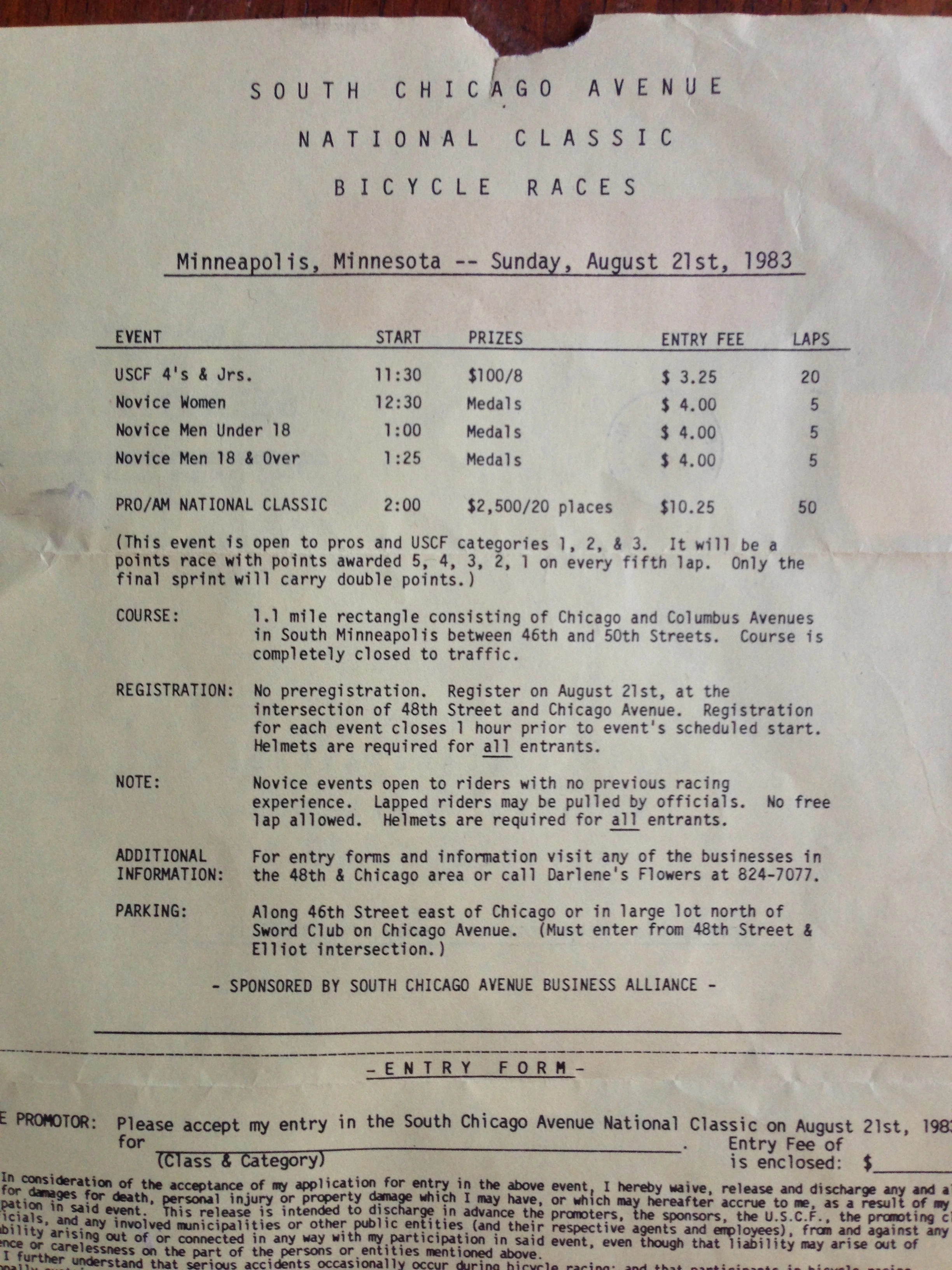 I was looking for some thick fishing line to sew up my backpack and found this entry form for 1983 in the drawer. Weird. We used to race for more prize money back then, with much, much less entry.