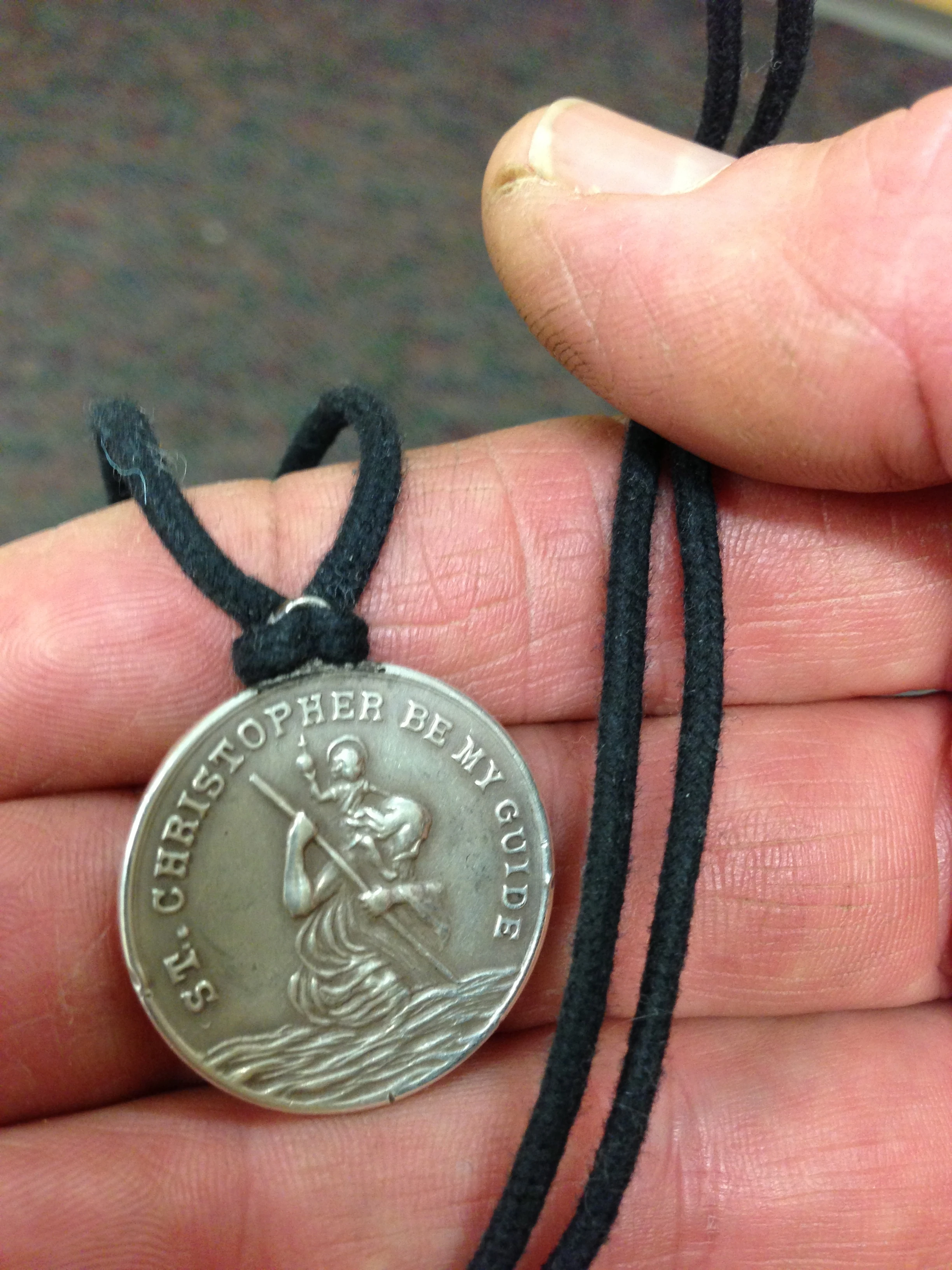I started wearing this St. Christopher medal my mother gave me last week again after the string broke. I thought it was bringing me good luck, but it doesn&rsquo;t seem that way. Had to take it off for the MRI yesterday.