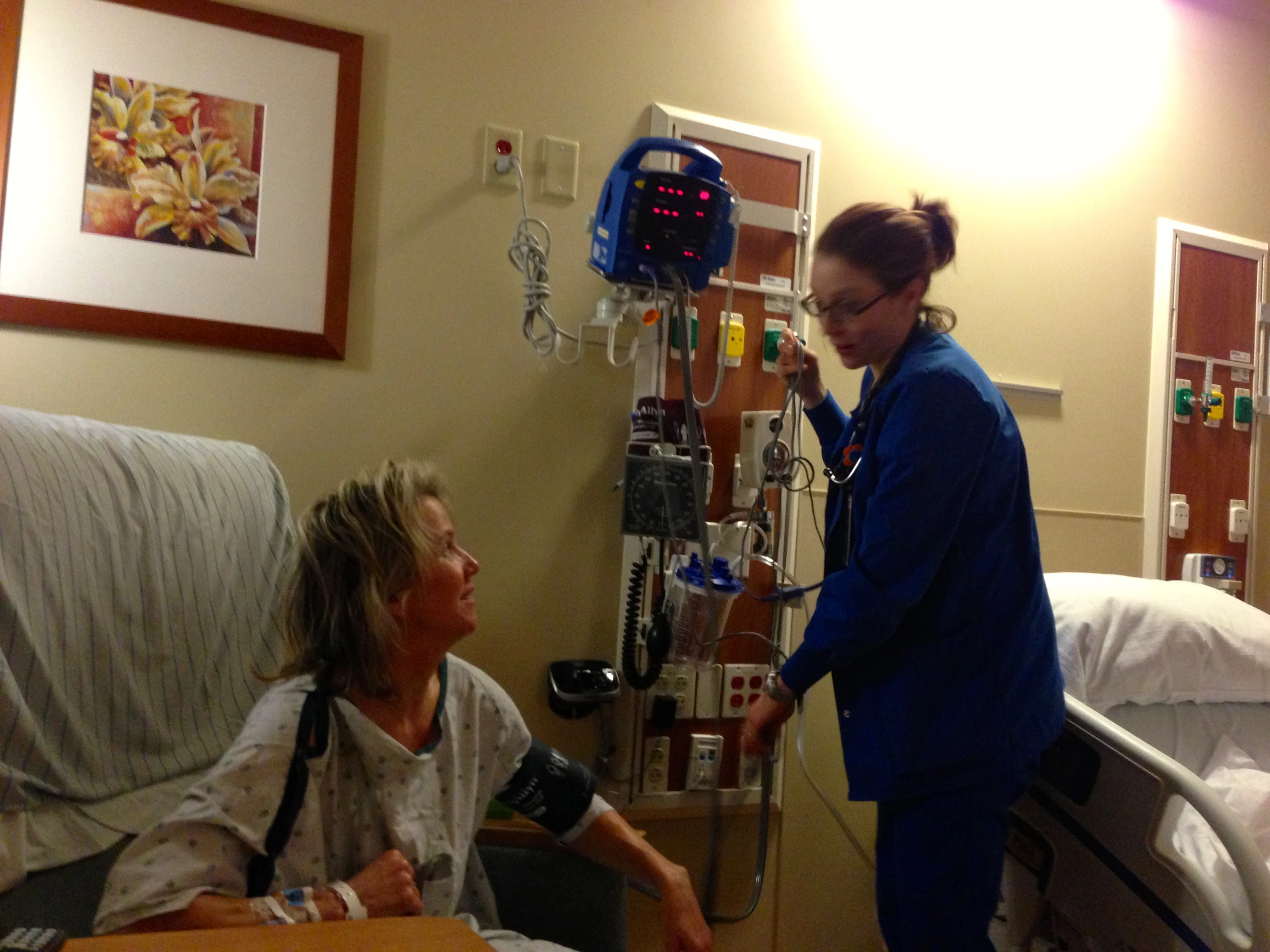 And here she was at midnight after having a tube stuck into her chest.