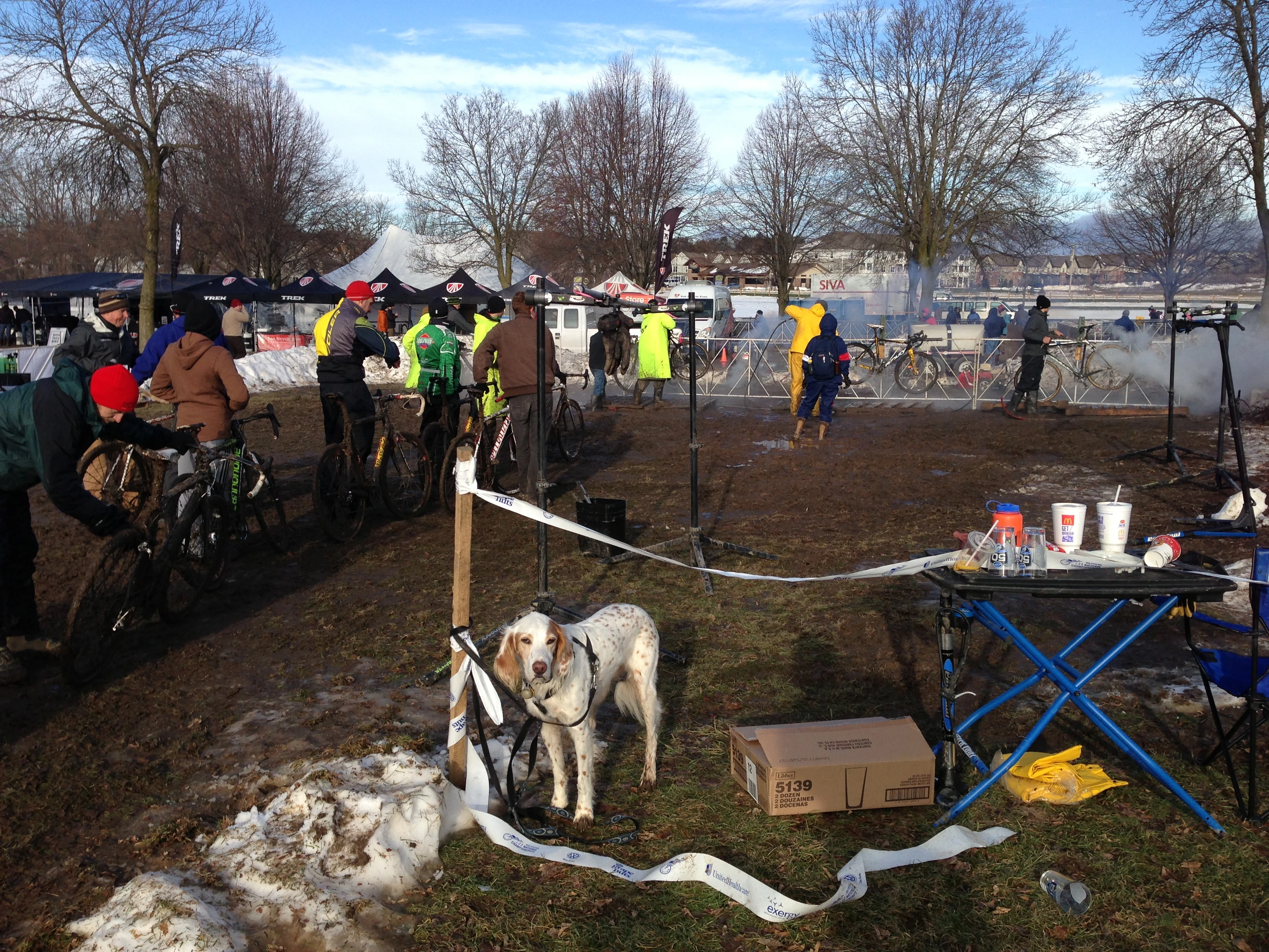 Bromont was hating life when Trudi was standing in line for the bike wash. I took him back to nap in the van.