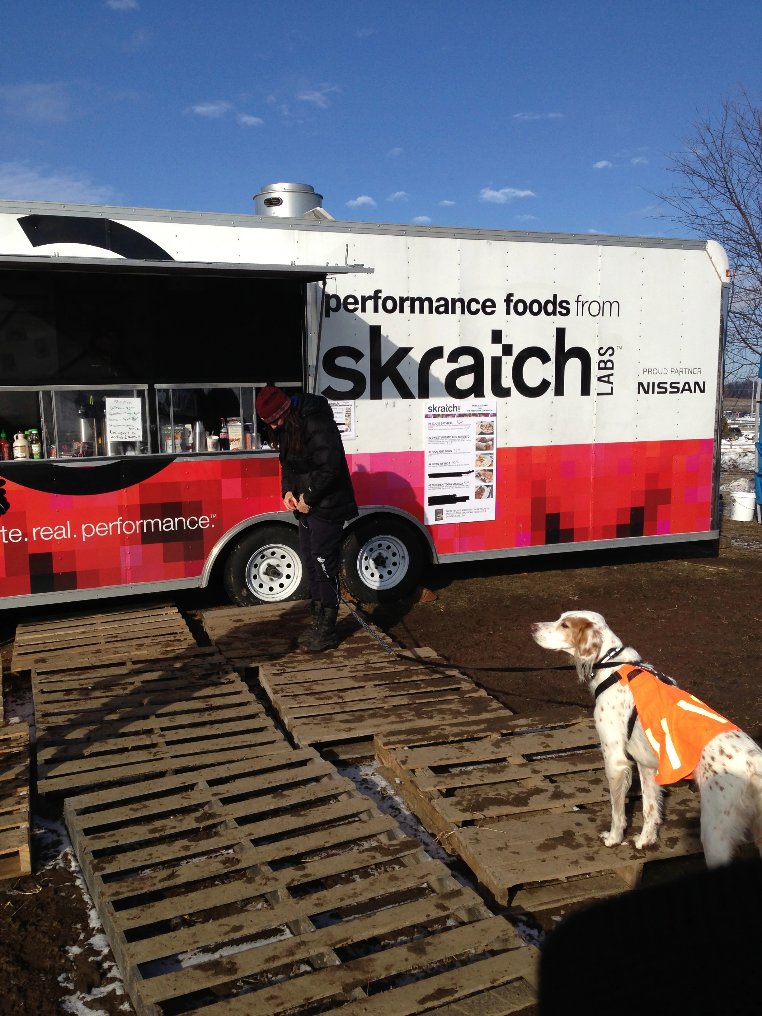 Trudi and Bromont picking up a snack between the races.