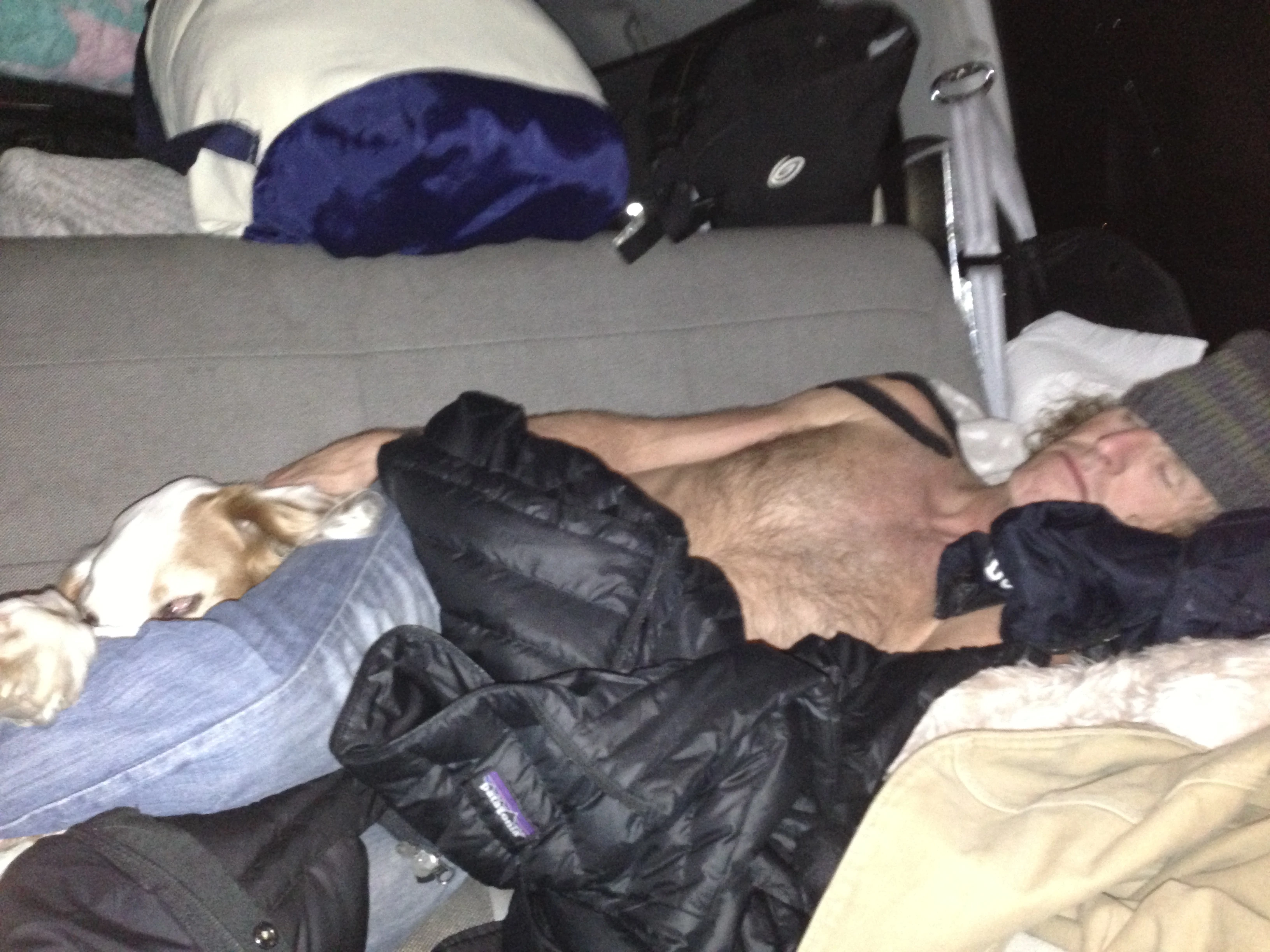 I drove nearly all the way home, but a couple hours out, I laid down in the backseat with Bromont. I couldn&rsquo;t really get comfortable, but finally fell asleep about 10 minutes before we got back to Topeka. Go figure.