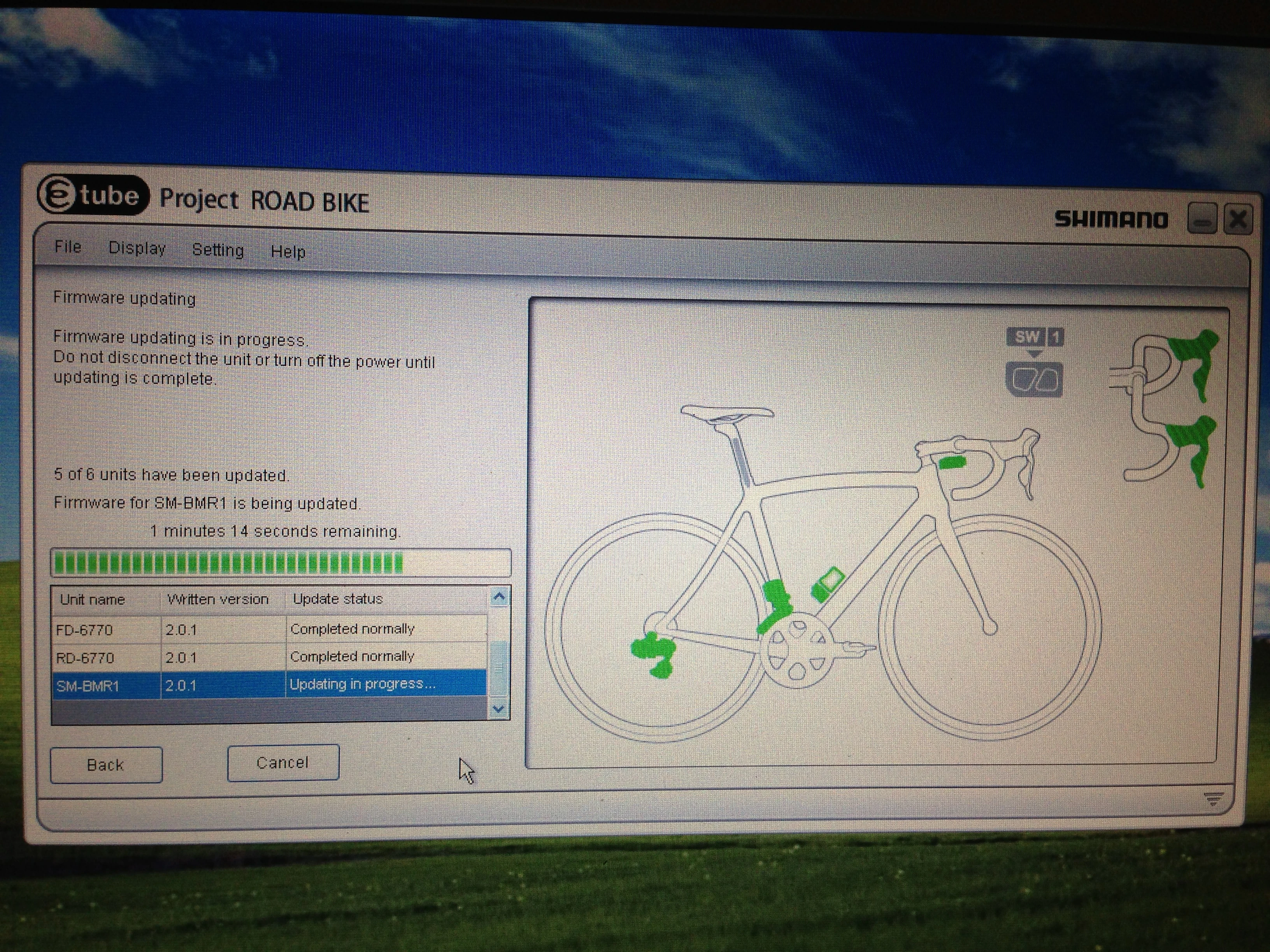 I had to do a firmware update, but then it was a piece of cake. It is kind of strange shifting your bike from a laptop.