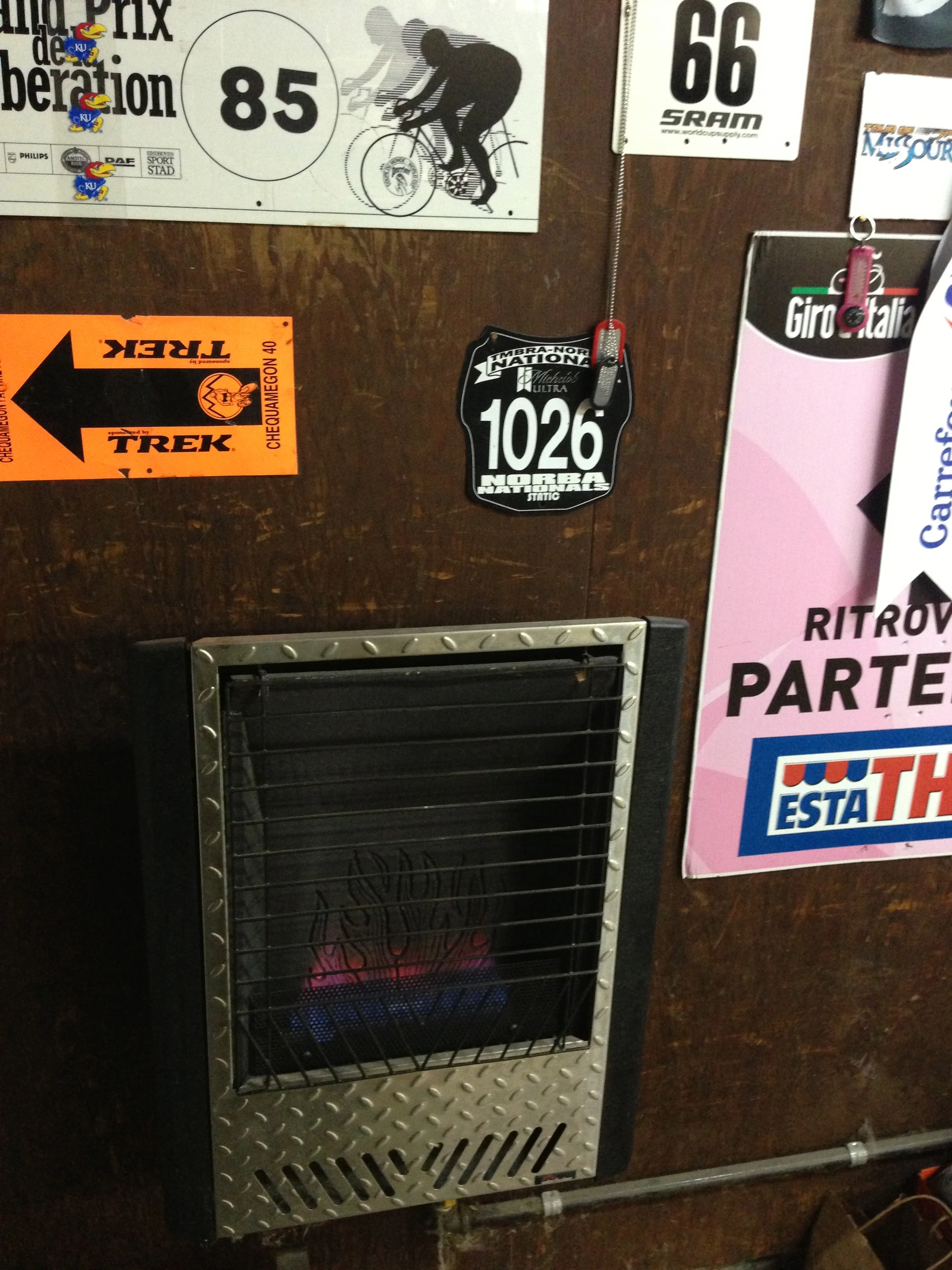 I put this gas heater in my garage a couple winters ago. It was one of the best things I’ve done recently. It makes working on bikes and packing so much more enjoyable in the winter.