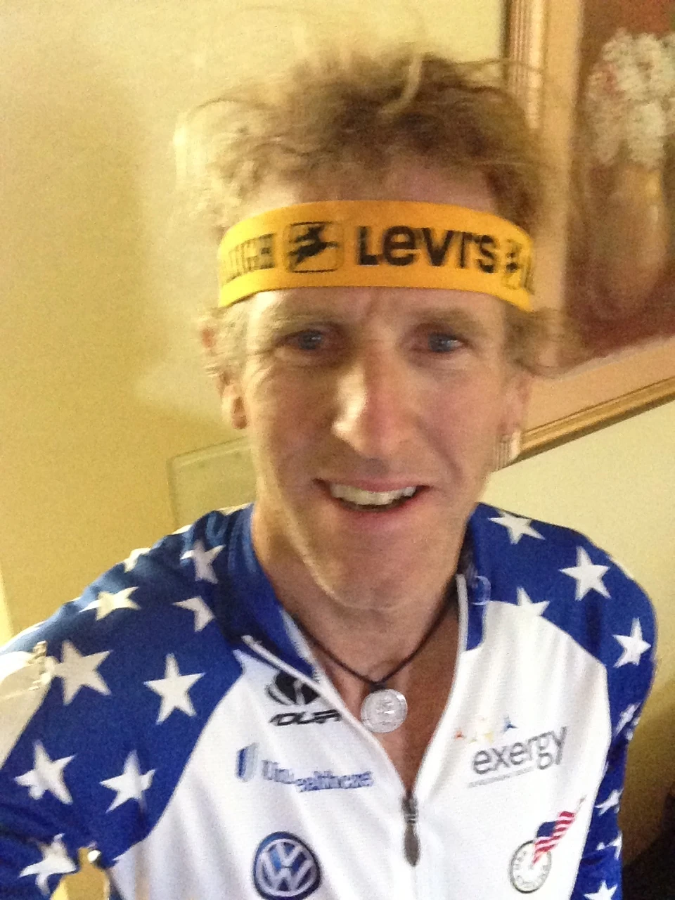 I wore a NOS Levis/Raleigh headband in the qualifying race for good luck. 