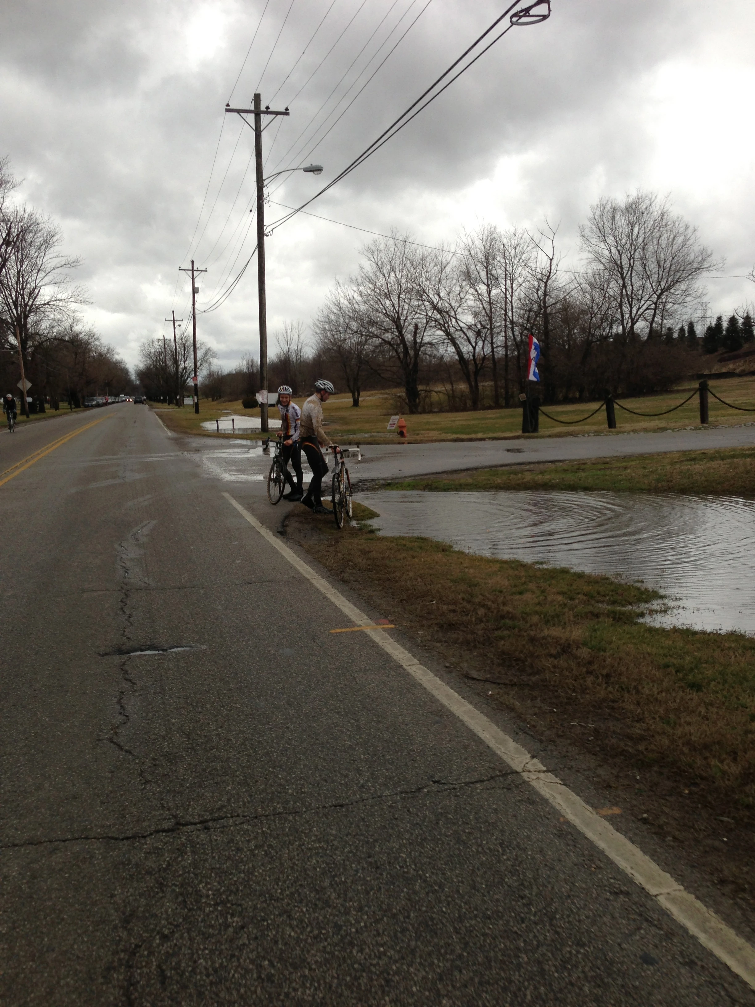 Riding over to the course yesterday, I saw these guys wearing German Nationals Team kits, washing their bikes in the flooded ditch.