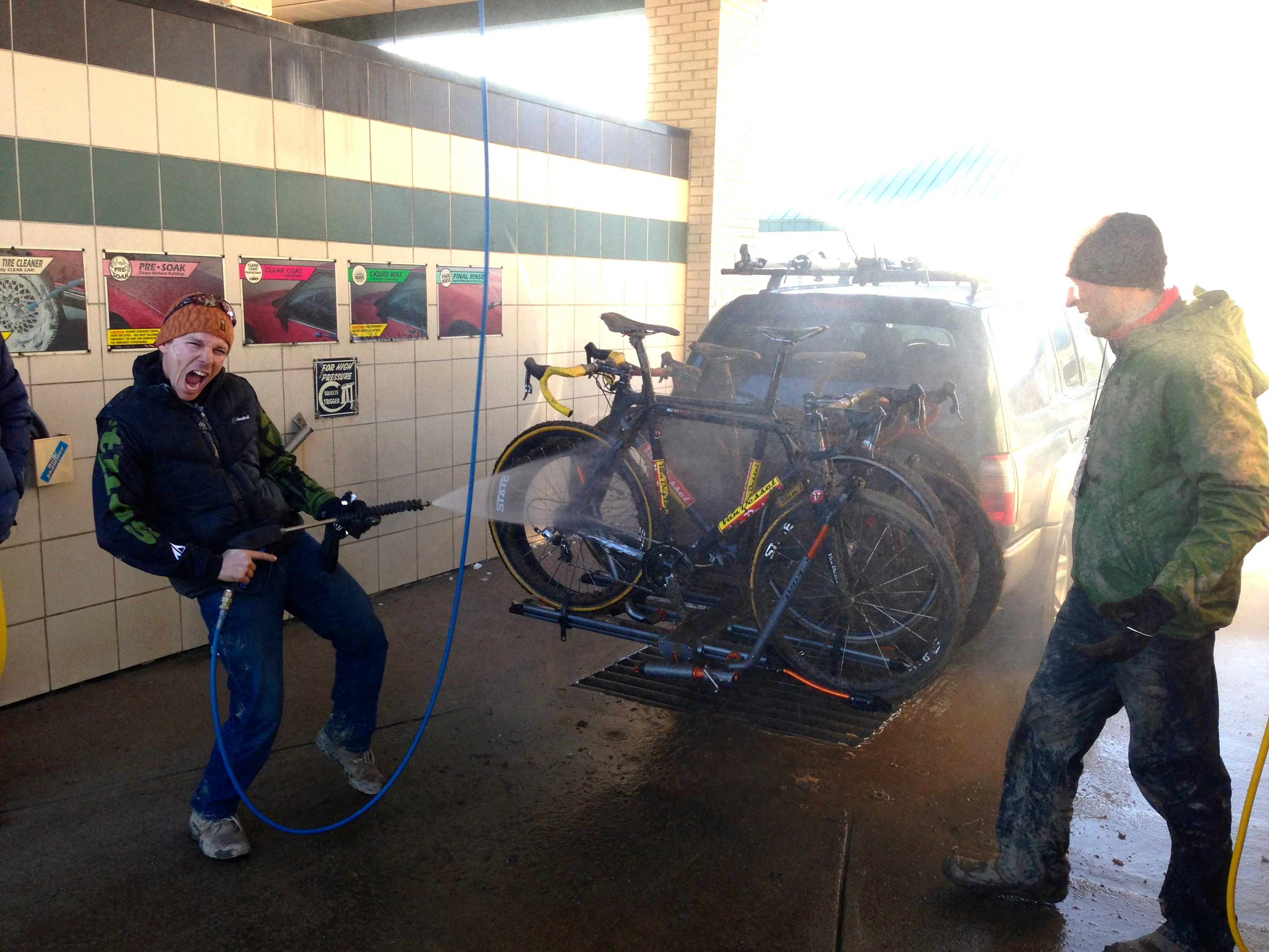 We kept running into our buddies from Kansas. Lazy asses, didn&rsquo;t even take their bikes off the racks to power spray them at the care wash.