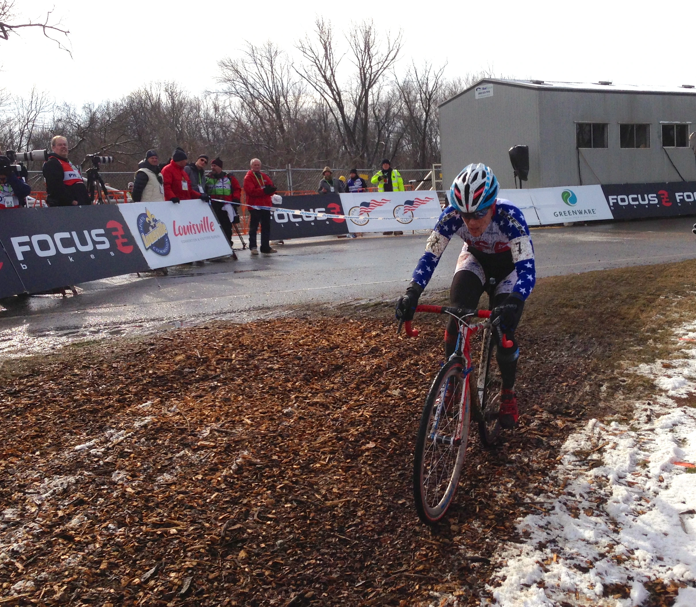 Katie coming off the pavement the last lap.