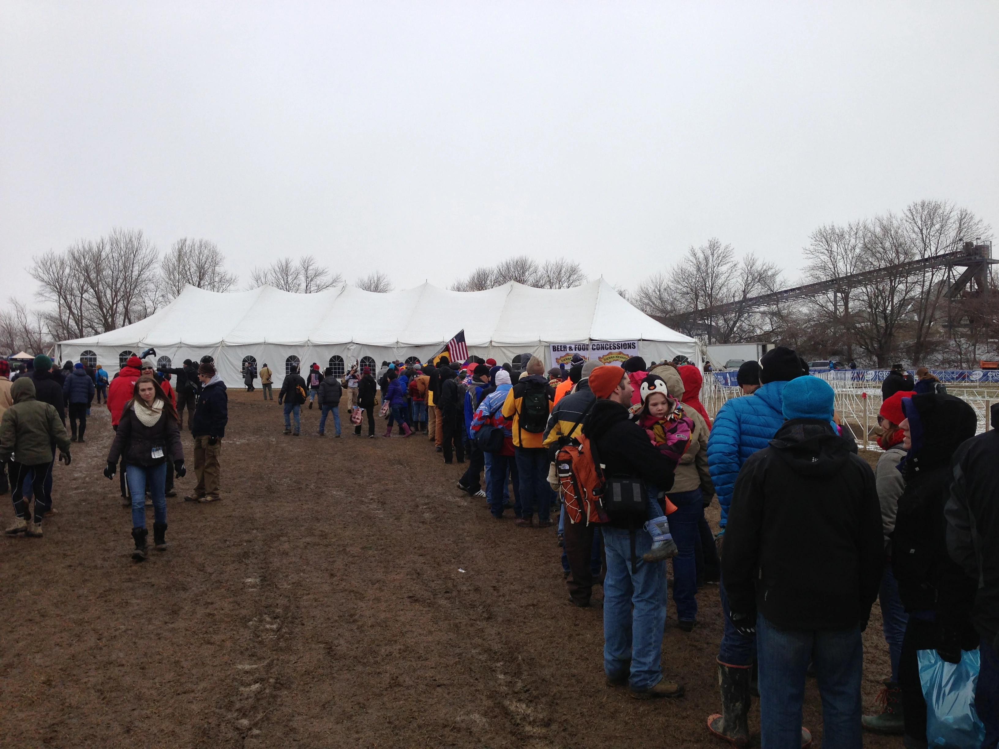 This was the line to get into the food tent, in the background. Totally unacceptable.