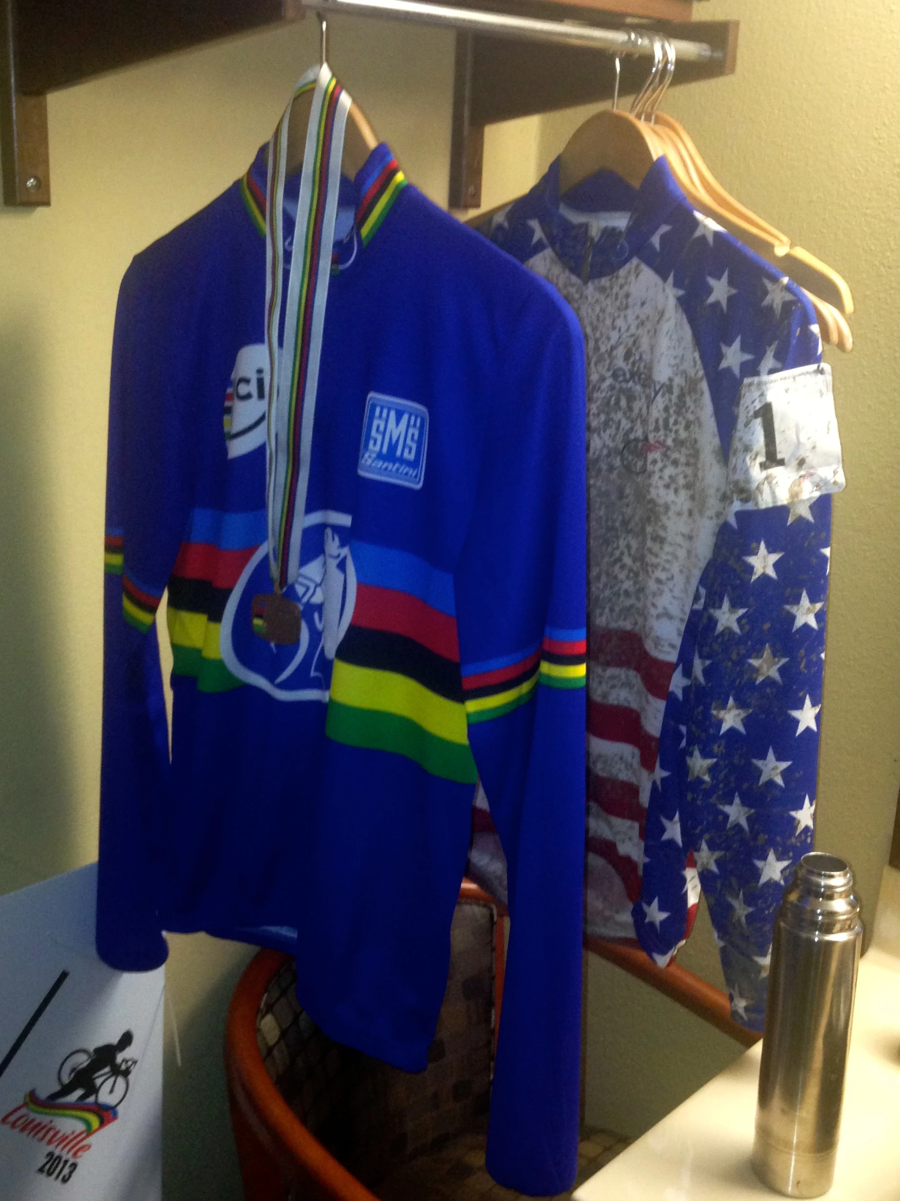 This is pretty much how the jersey sat all year. just hanging up. I never washed the US National Championship Jersey I wore at Worlds.