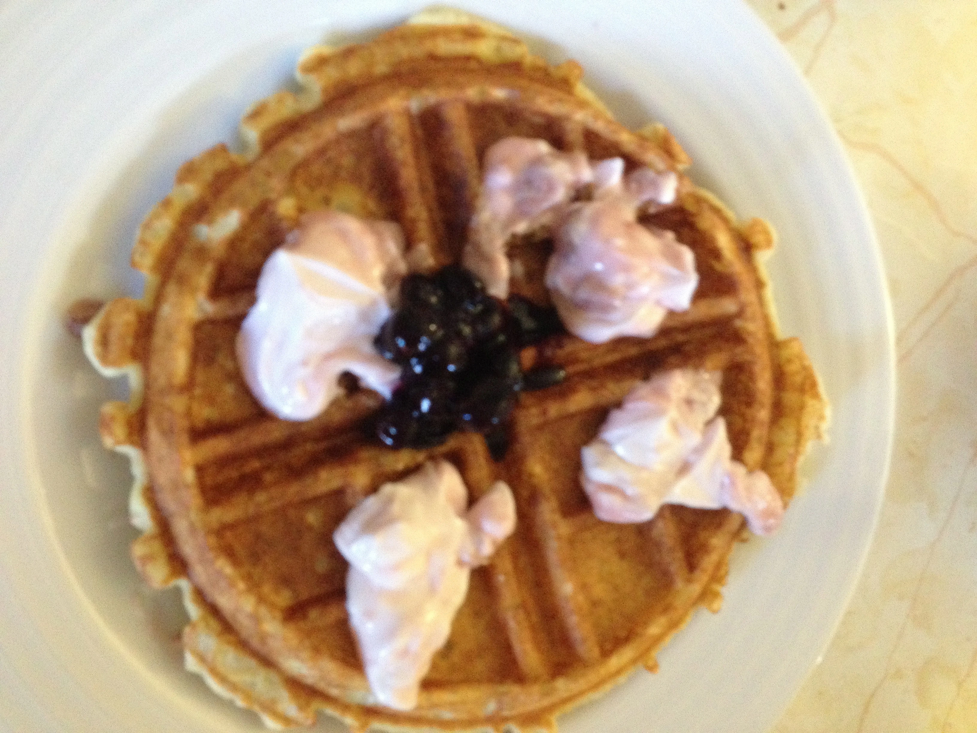 I usually put yogurt and fruit on waffles. 