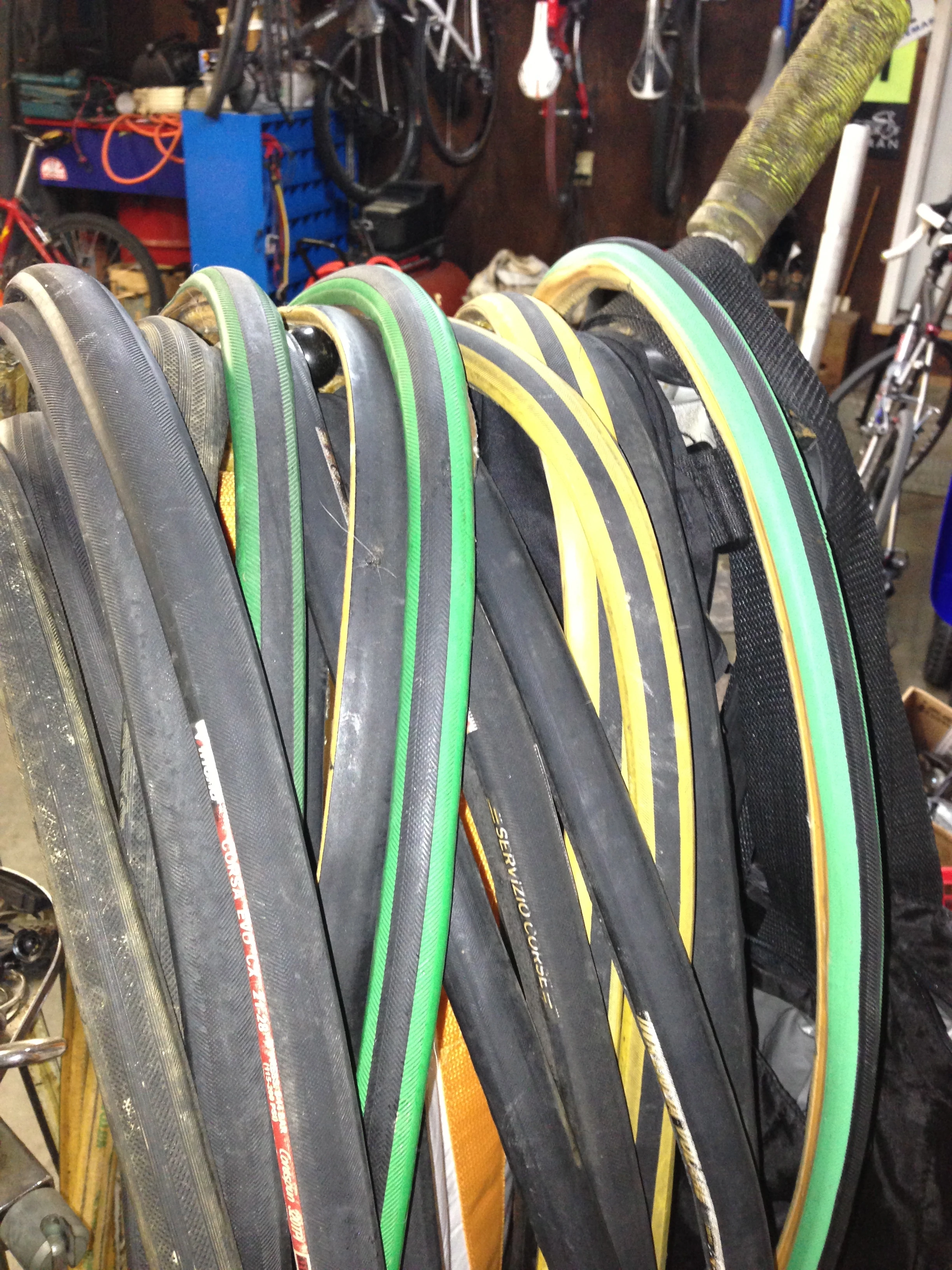 I&rsquo;ve been trying to catch up on things that take two arms. I changed the oil and filters in the van. I saw this pile of tires, some that need to be put back onto my cross wheels. I didn&rsquo;t have enough time or energy to do it though. 