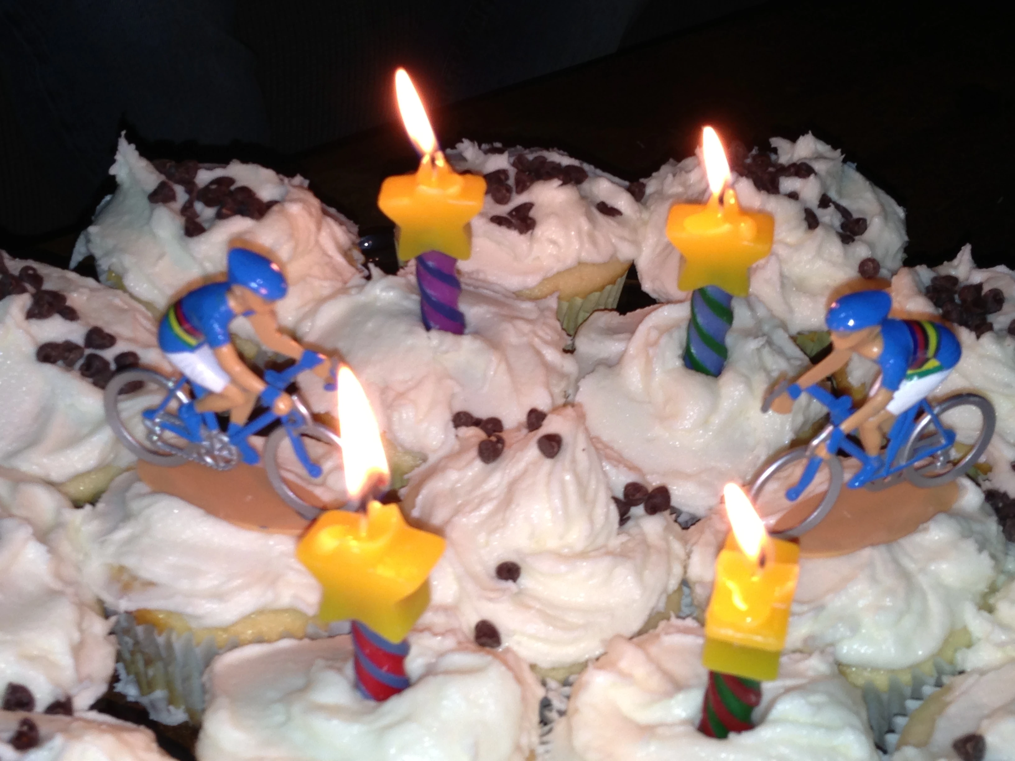Trudi made homemade cupcakes with some hand crafted bicycle racers.