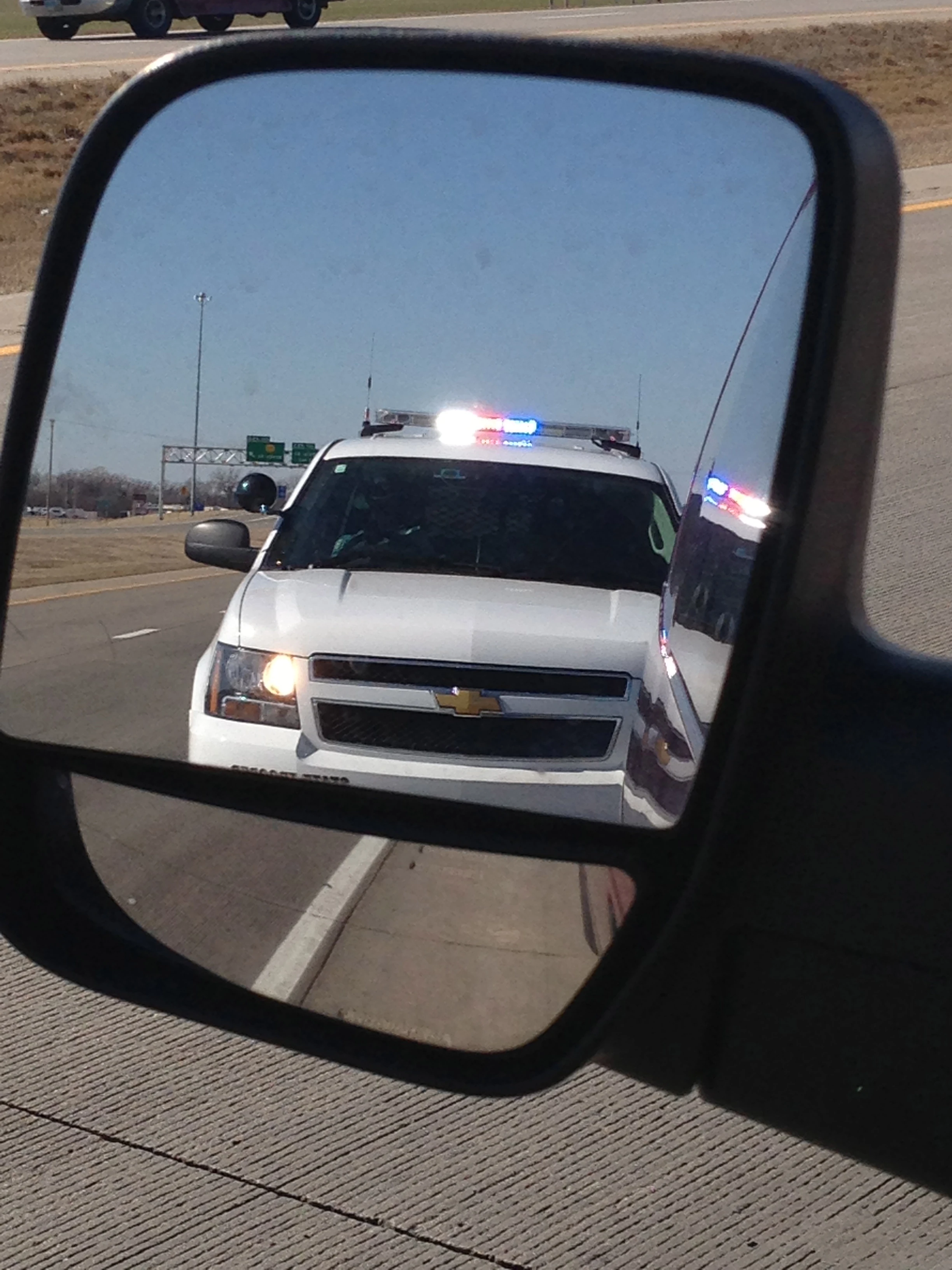 This is never a good sign. But, when he came up and said he clocked me at 84 in a 75, I knew I was good. He just gave me a warning after perusing the van.