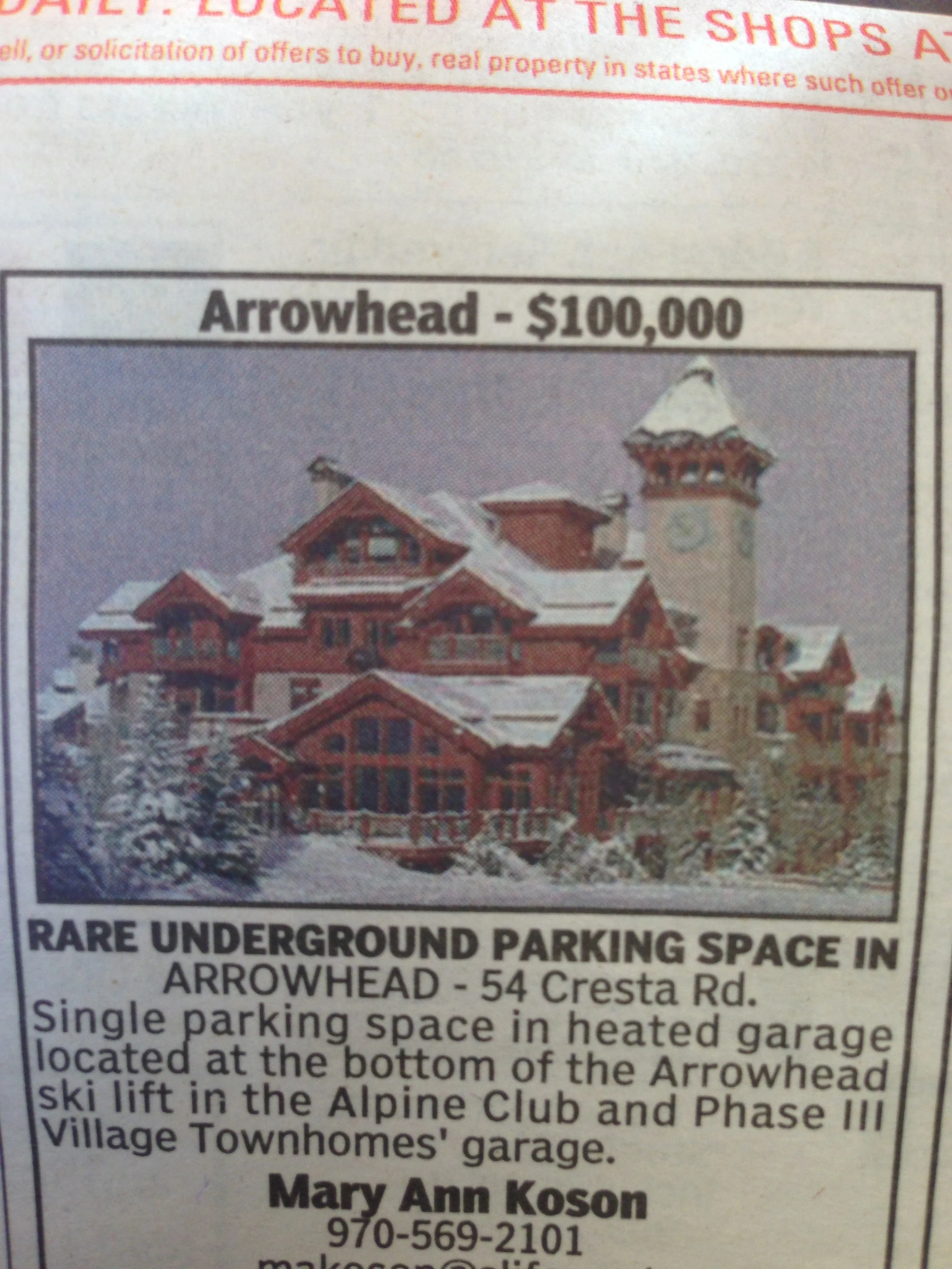 How about this great deal for a parking space for your car?