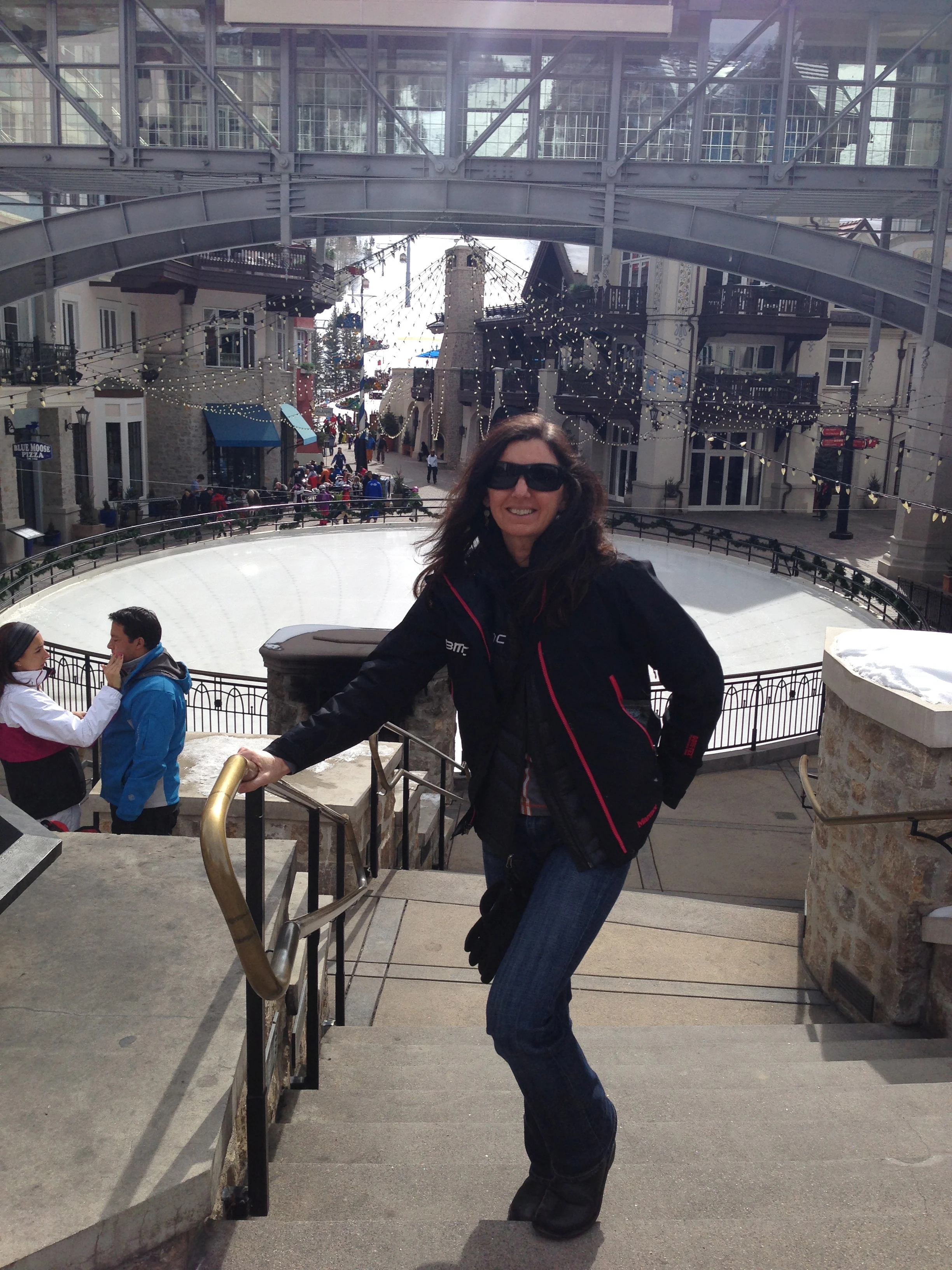 This is Trudi in front of the skating ring by the Lion&rsquo;s Head Gondola. There is usually a couple hours between PT treatments and the walking does me good.
