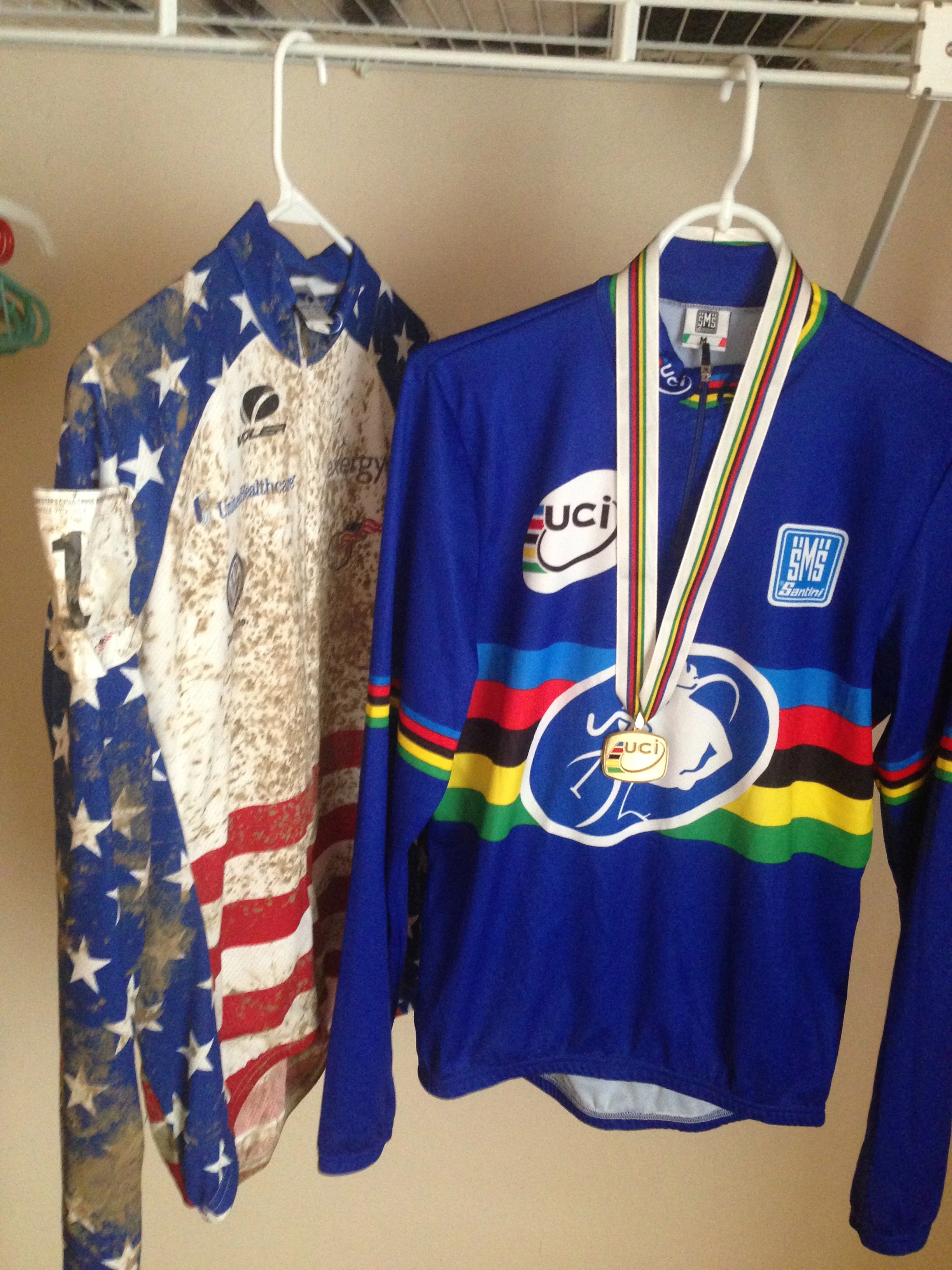 I brought a couple jerseys for Kent to hang at the bike show this weekend.