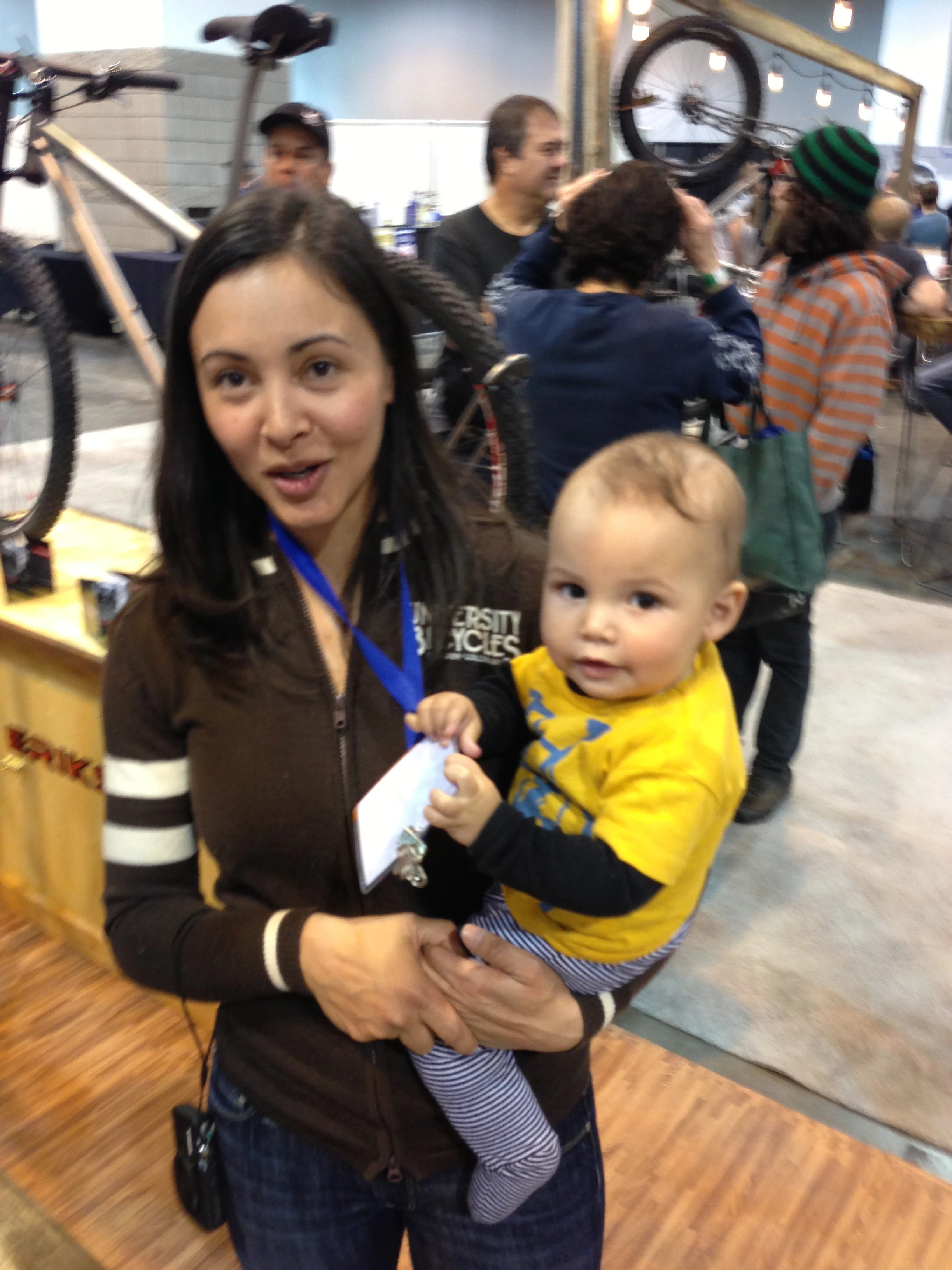 This is Elaine and Oscar, Andy Hampsten&rsquo;s wife and baby.