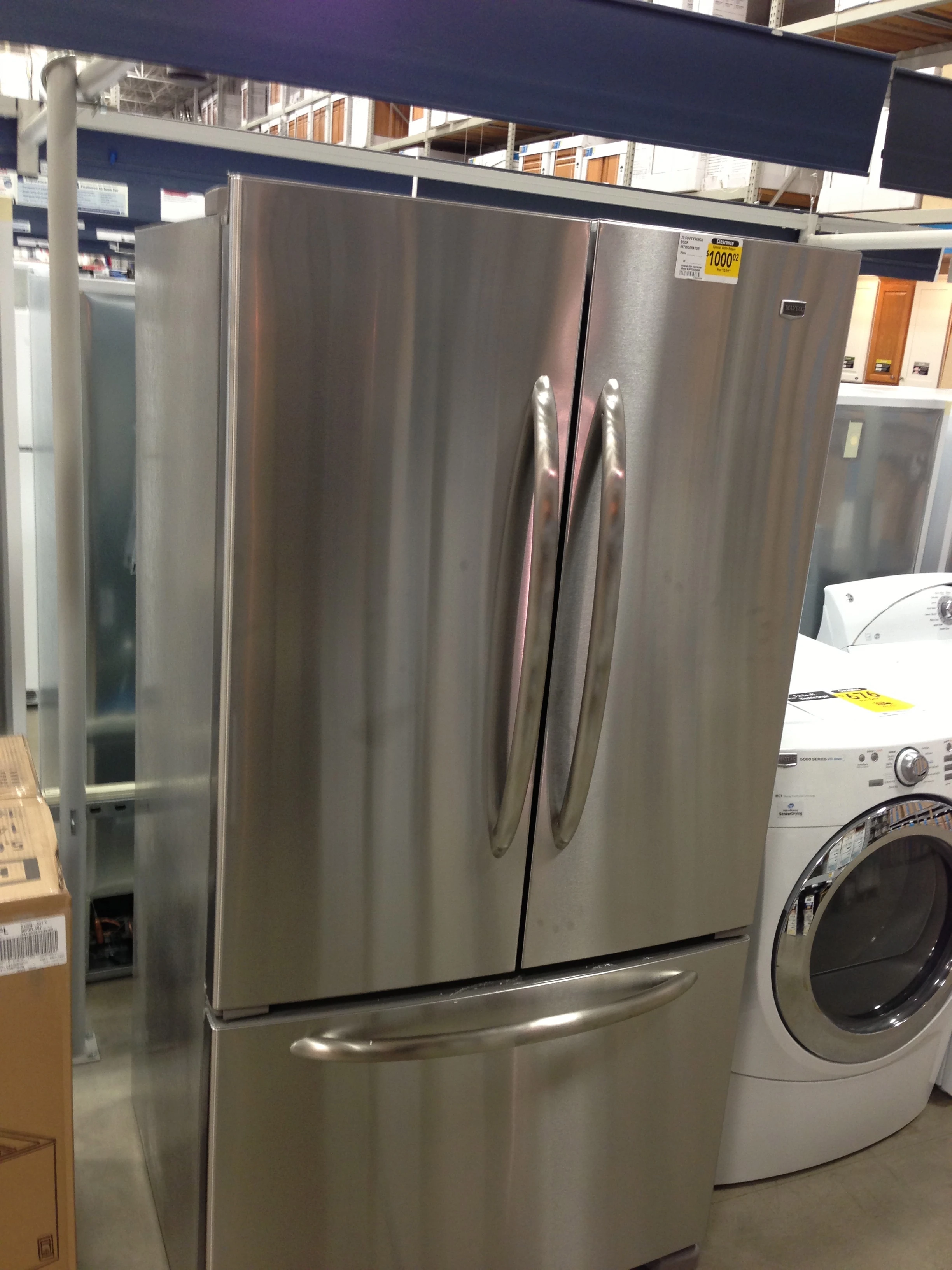 Here is the refrigerator sitting over at Lowes. They are delivering it on Sunday, which seems weird.