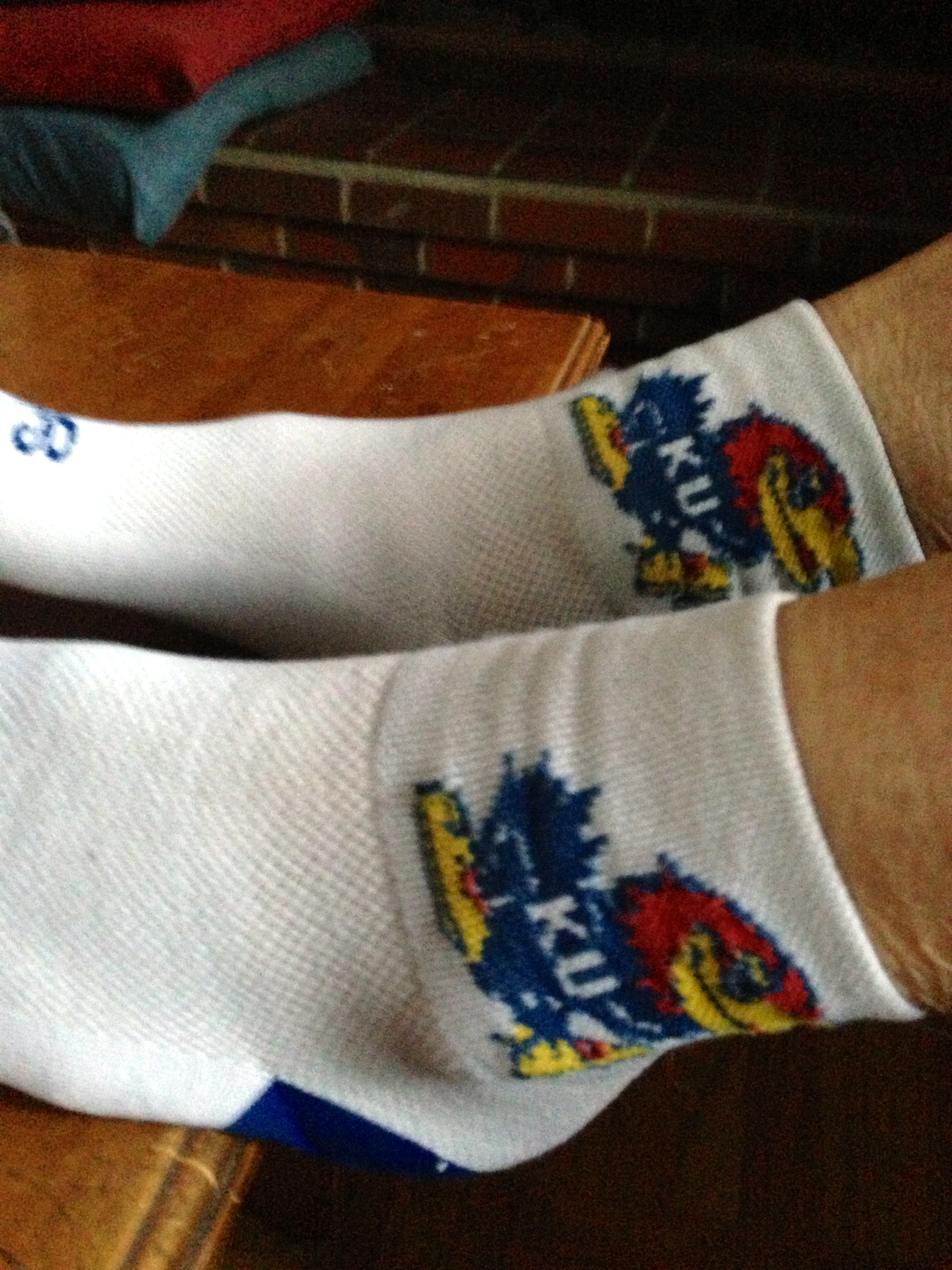 Trudi wore here KU cycling socks for the game last night.