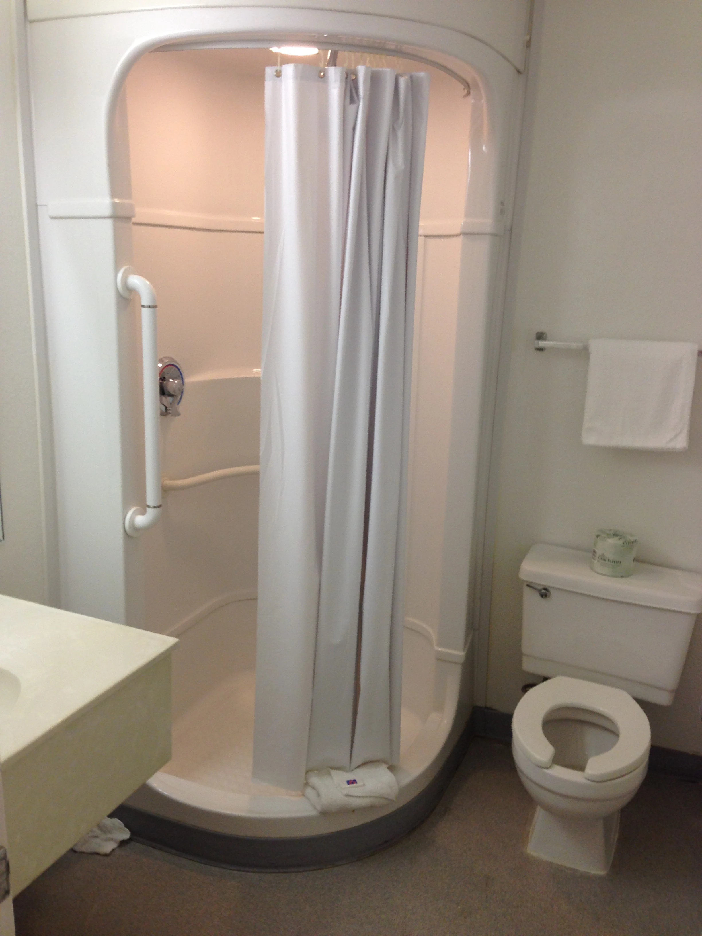 The bathrooms in Motel 6 are modular, kind of weird, but worked out okay.