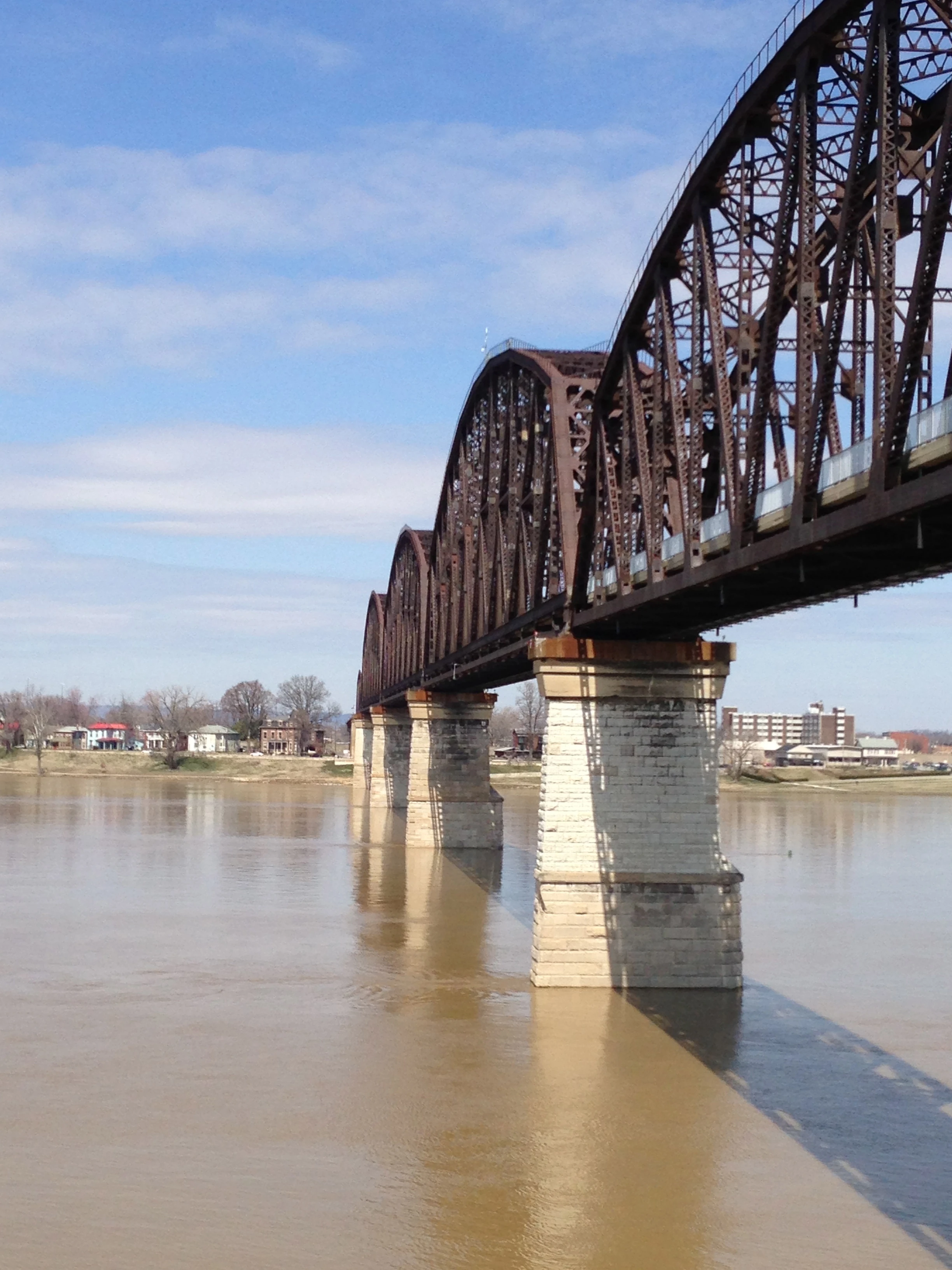 The new pedestrian bridge in Louisville. It is an old railroad bridge converted.