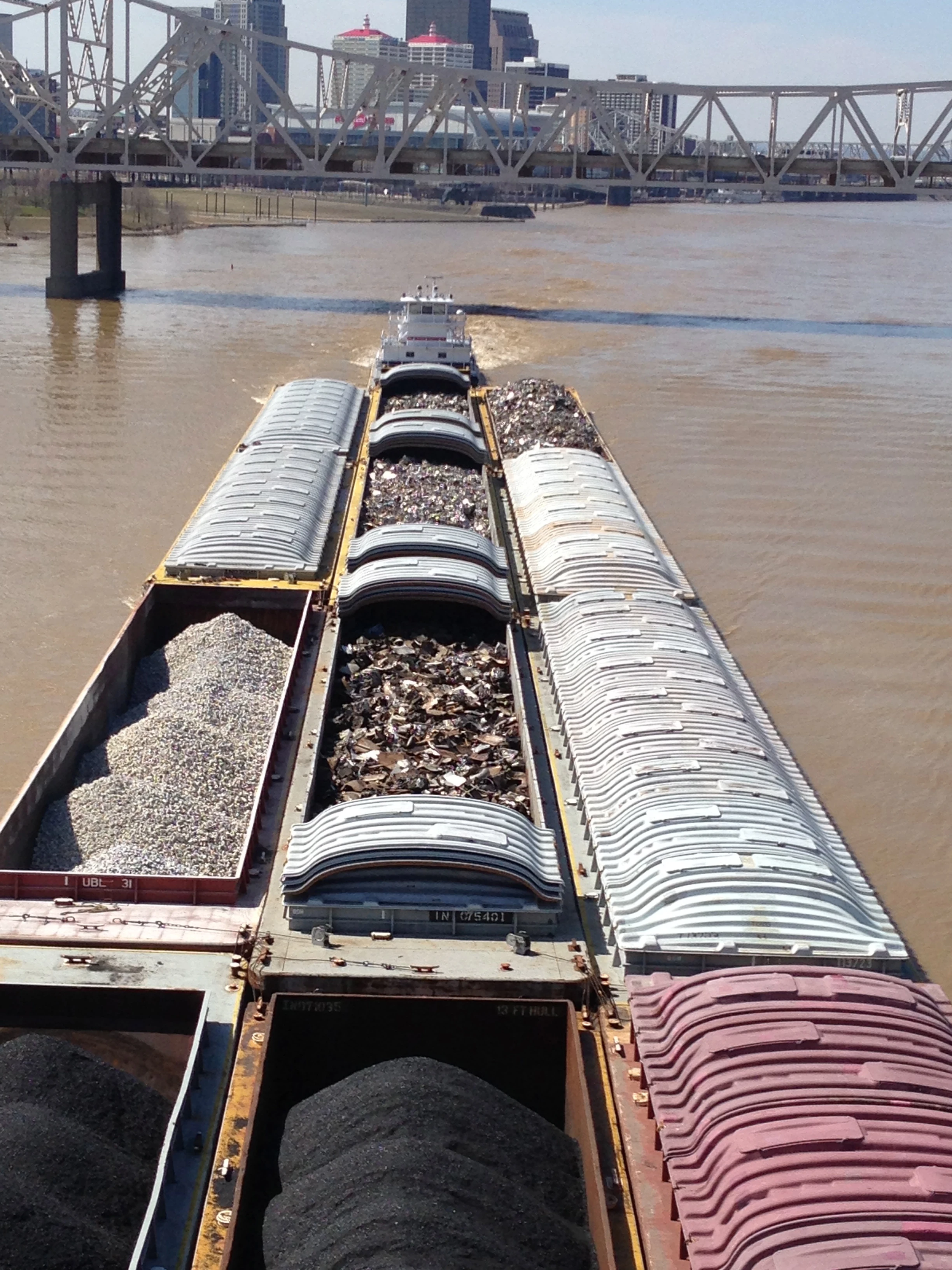This barge was traveling up the river when we were walking. It is incredible how much weight one boat can move up a river.