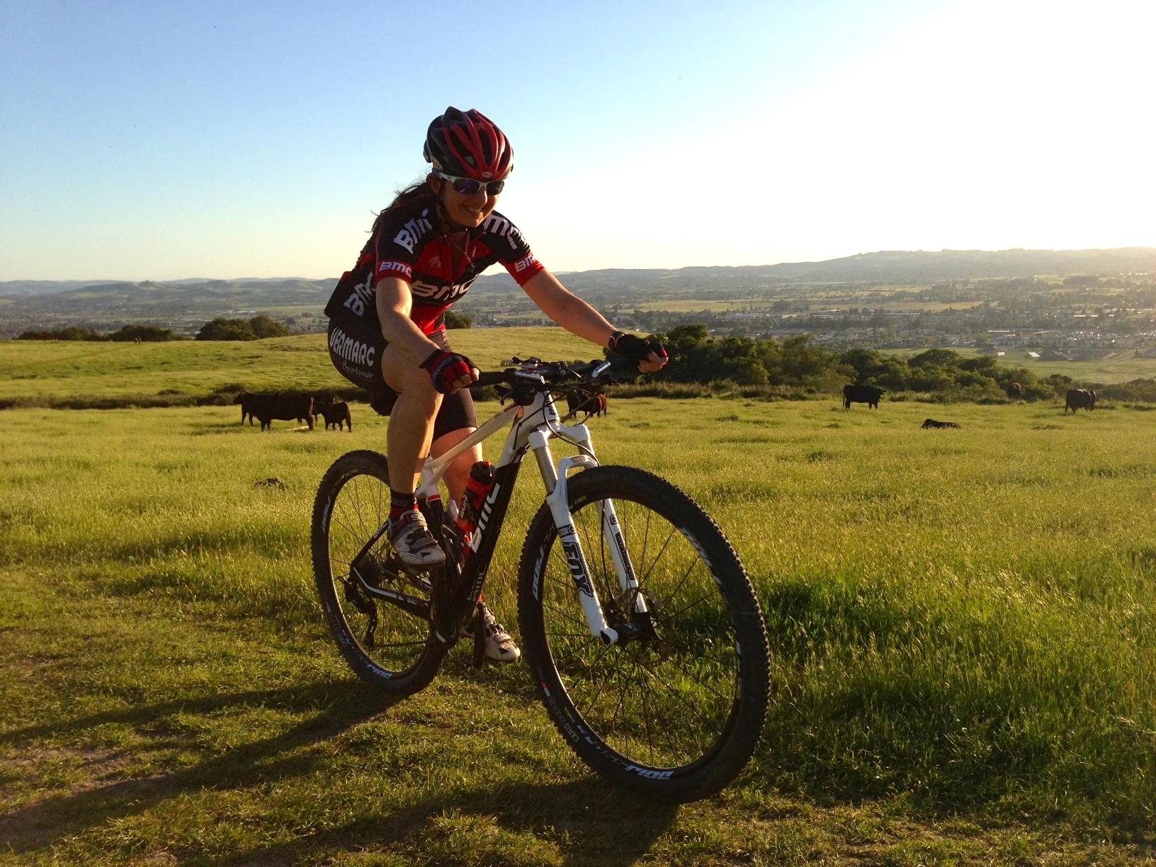 Trudi out towards dusk riding a BMC 29&rsquo;r in California. Now she wants one, go figure.