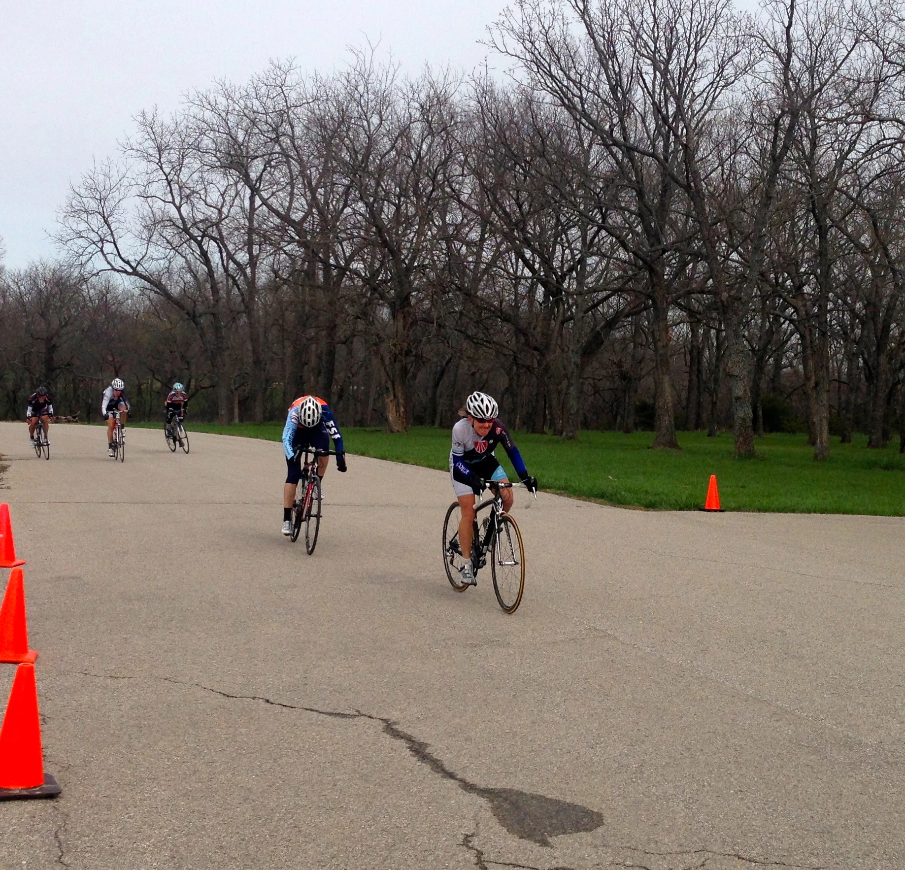 Catherine winning the women&rsquo;s criterium yesterday afternoon at Lake Clinton.