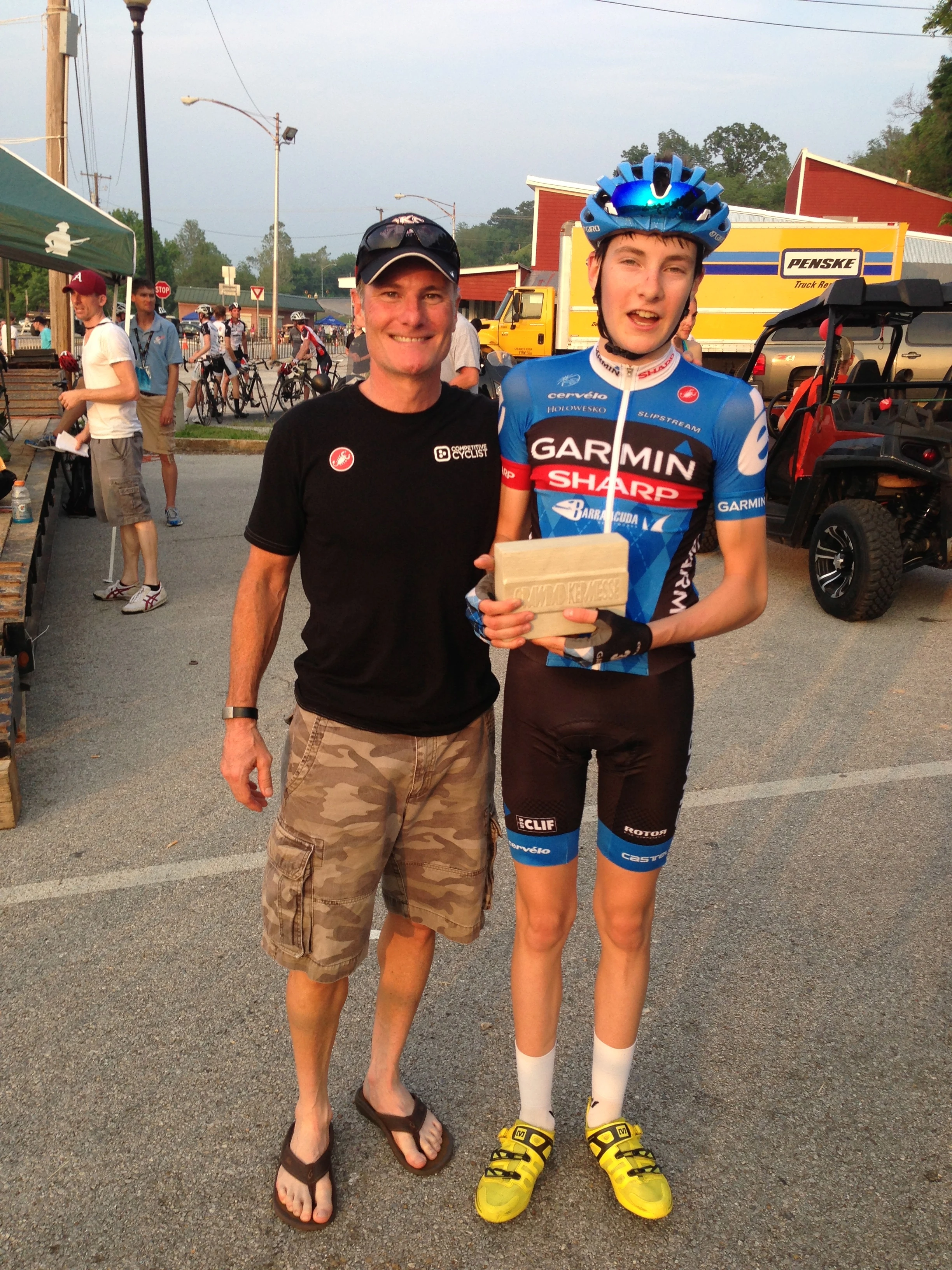 Evan East, holding a pretty nice trophy and his dad, Hunter. Keep an eye on this kid, he&rsquo;s gonna be good.