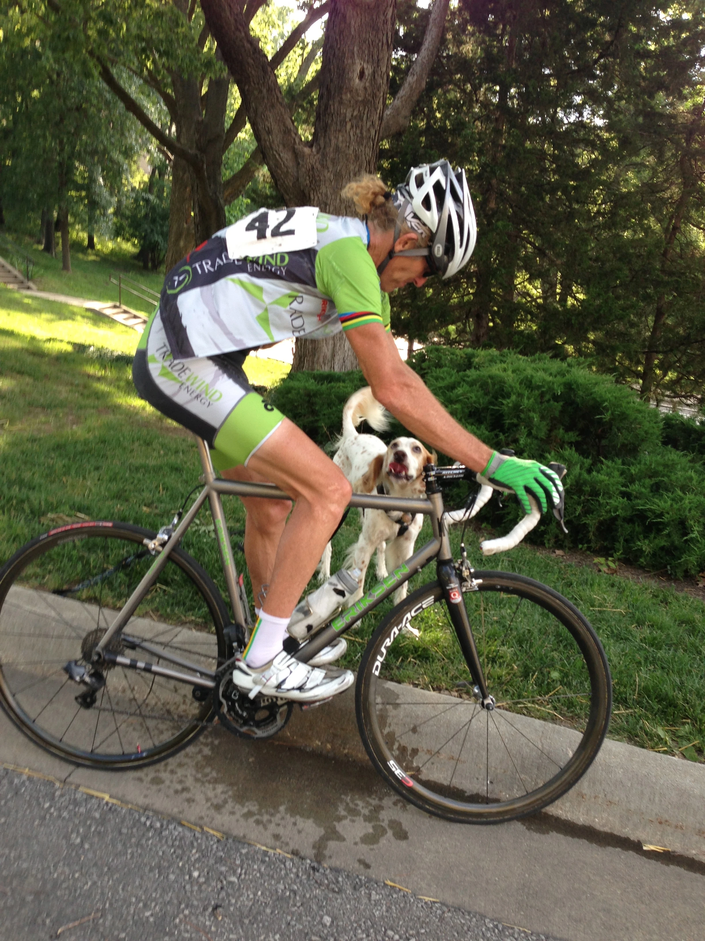 Bromont licking the sweat off me after the race.