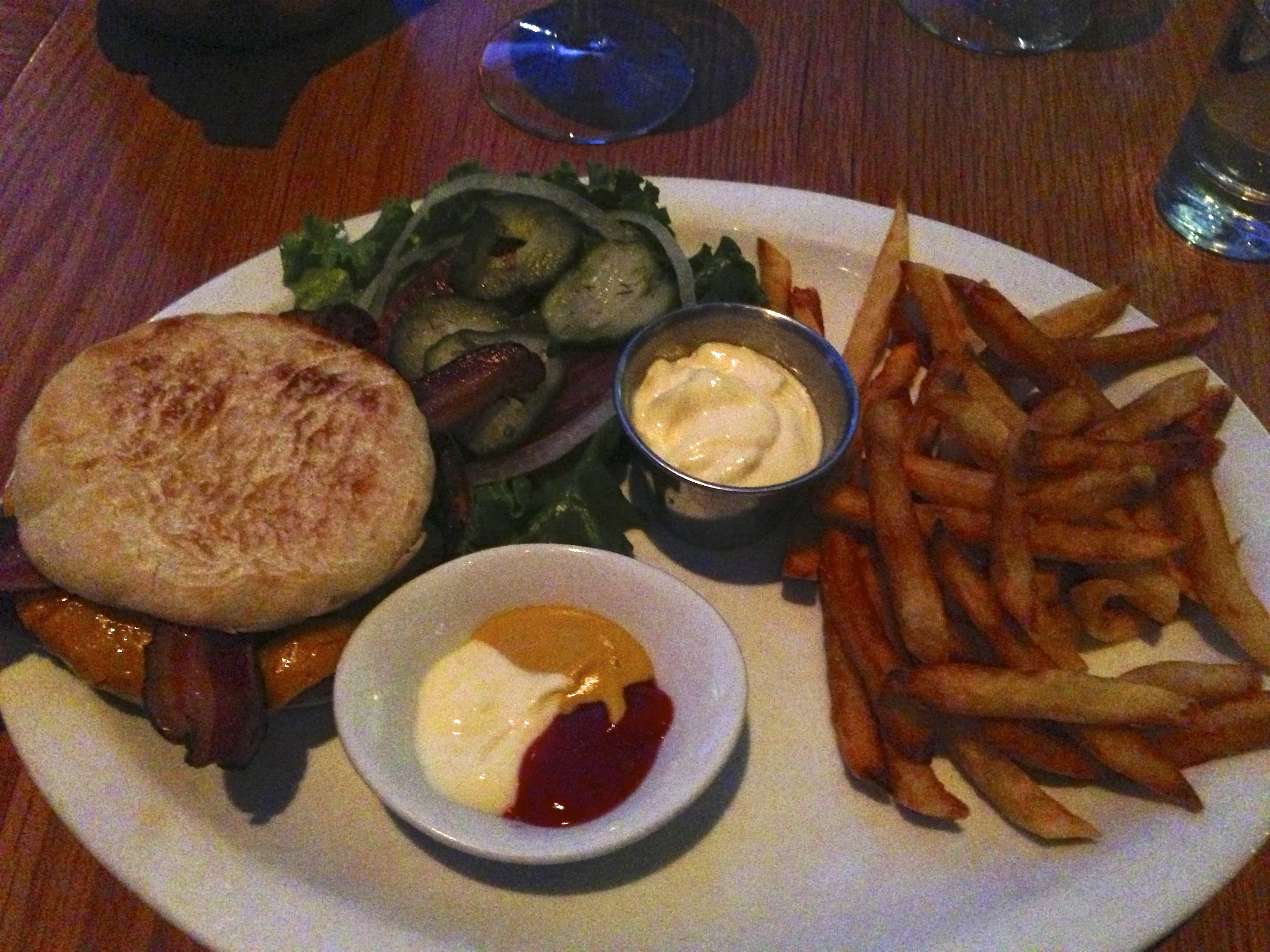 My dinner at the Graze. A burger on an English muffin.