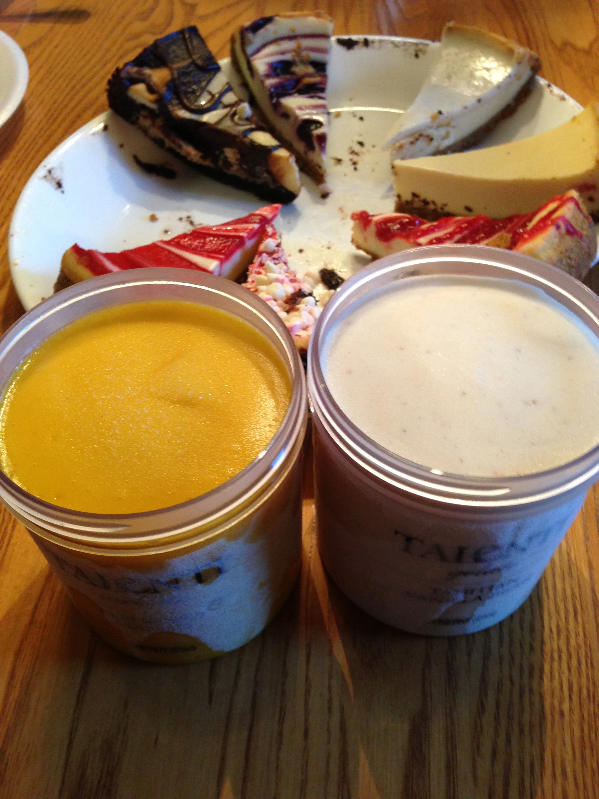 Gelato and cheesecake for dessert.