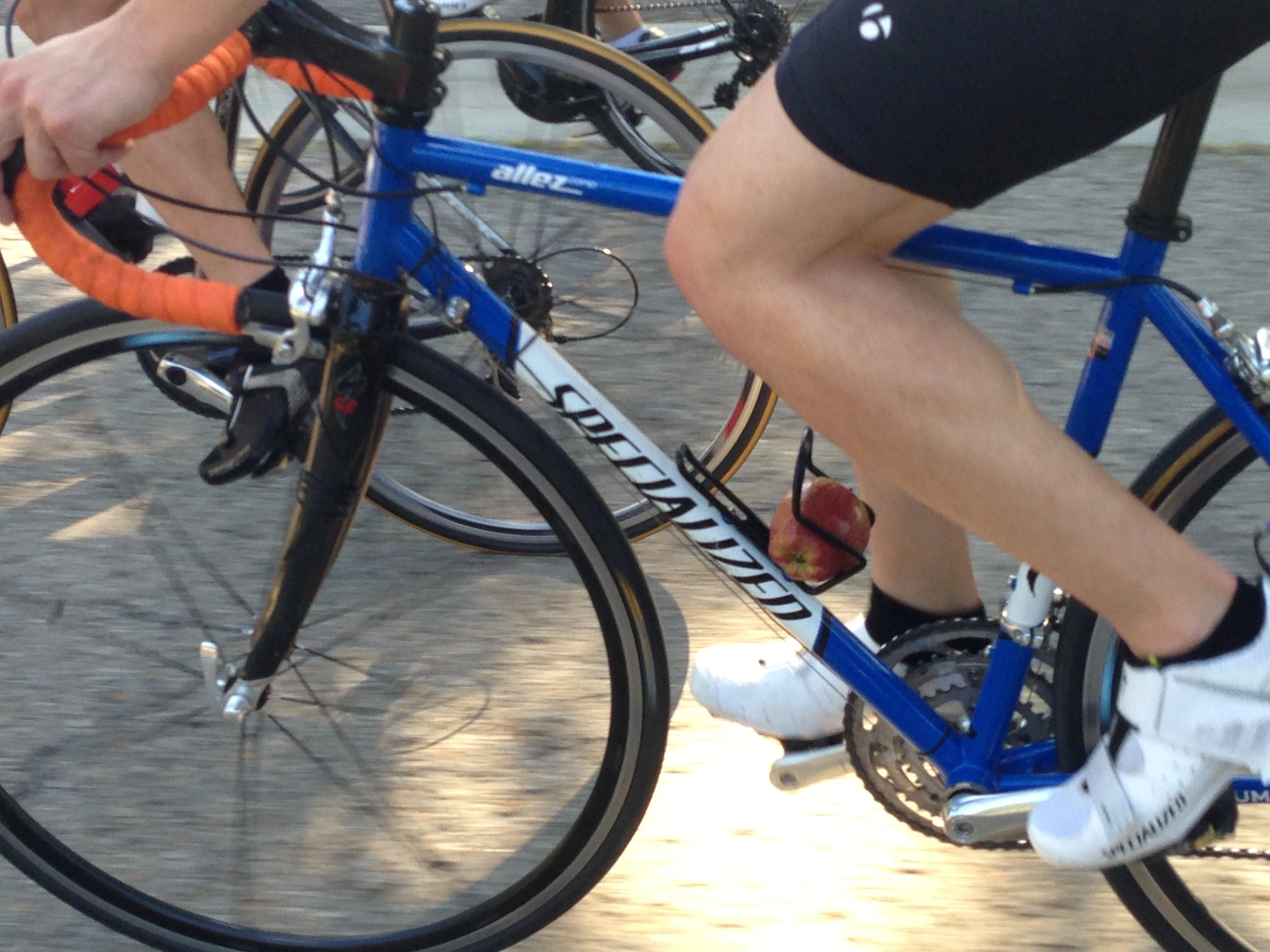 This new guy was carrying an apple in his bottle cage. I didn&rsquo;t see him eat it, but it was gone about 2/3&rsquo;rds the way through the ride.