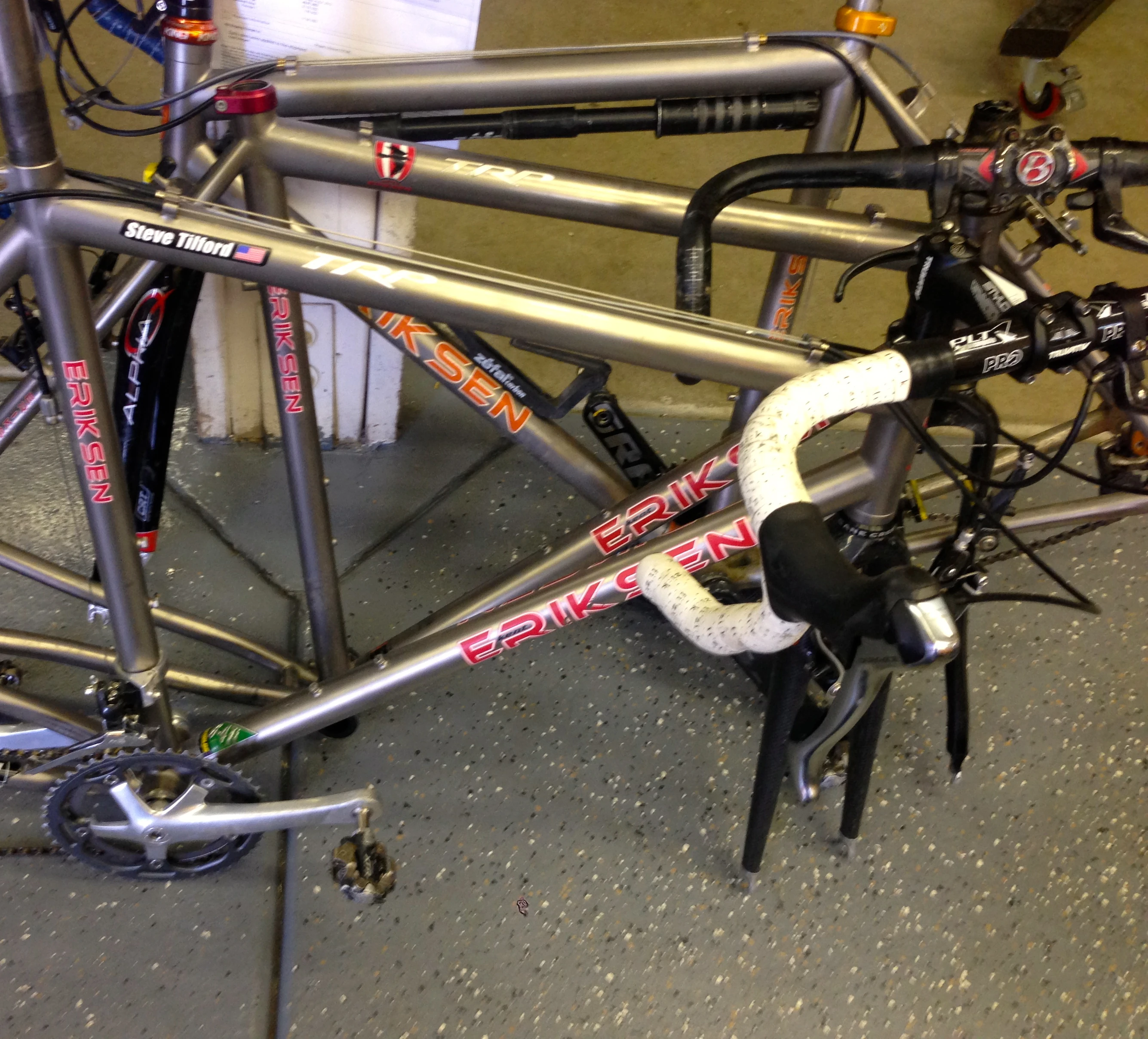 My pile of cross bike pieces.