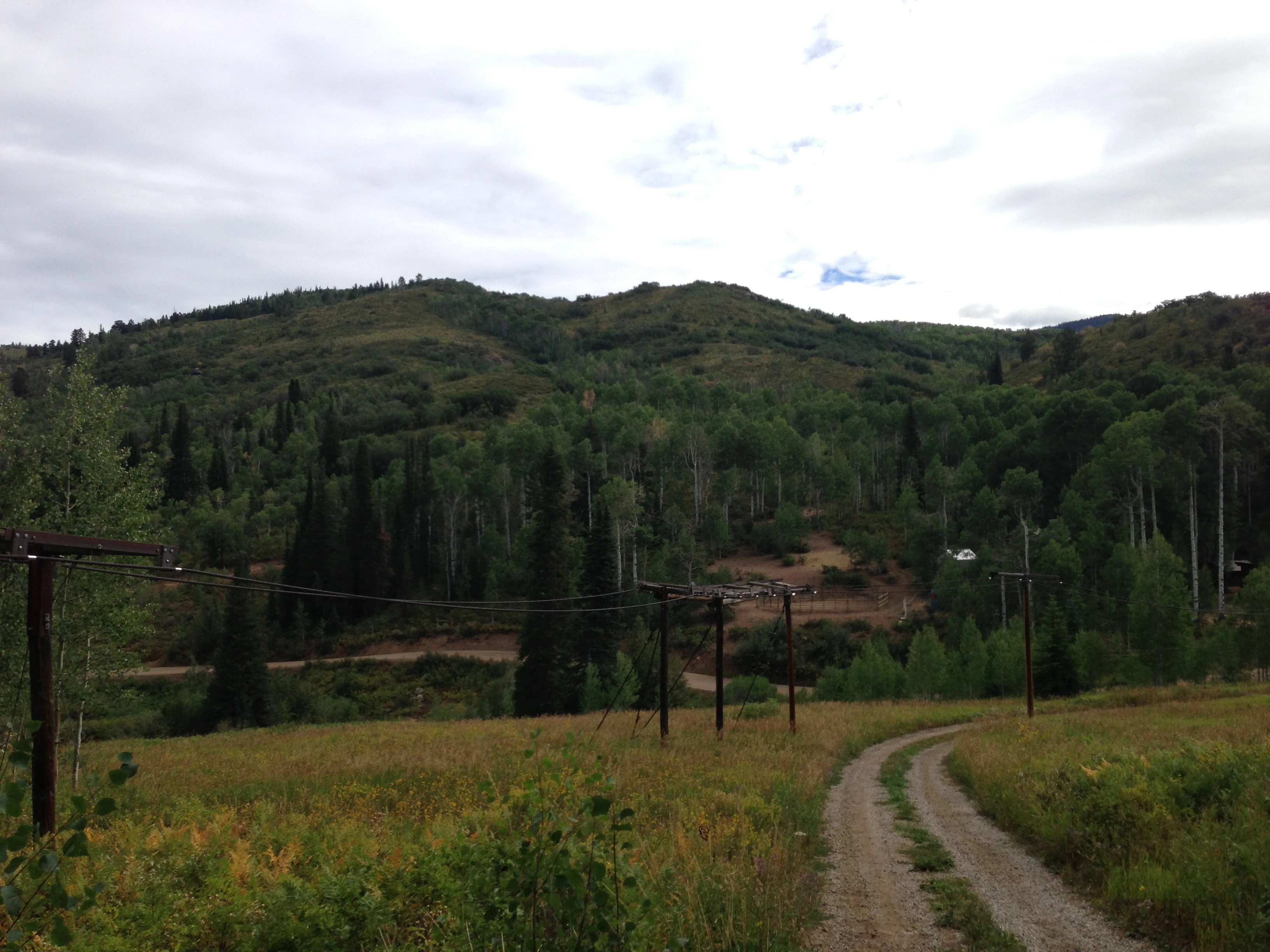 This is looking down his driveway up by the hot springs. The cable for the hand cycle is on the left. 