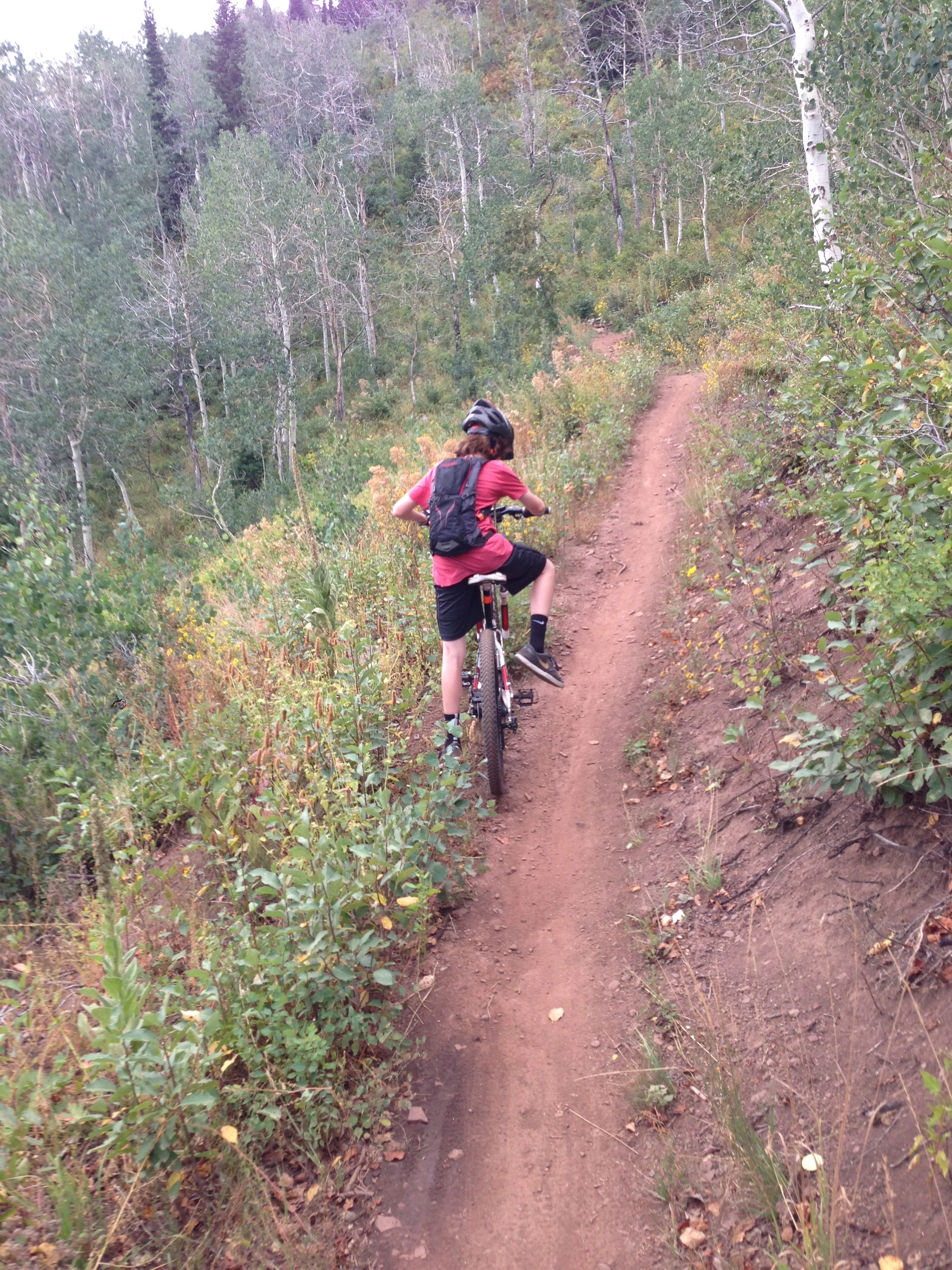 I rode up on this kid when I was climbing up the Armstrong trail. He was pretty high up. I saw his dad a little later and got his phone number. I&rsquo;m going to send him some MTB shoes and pedals for his son.