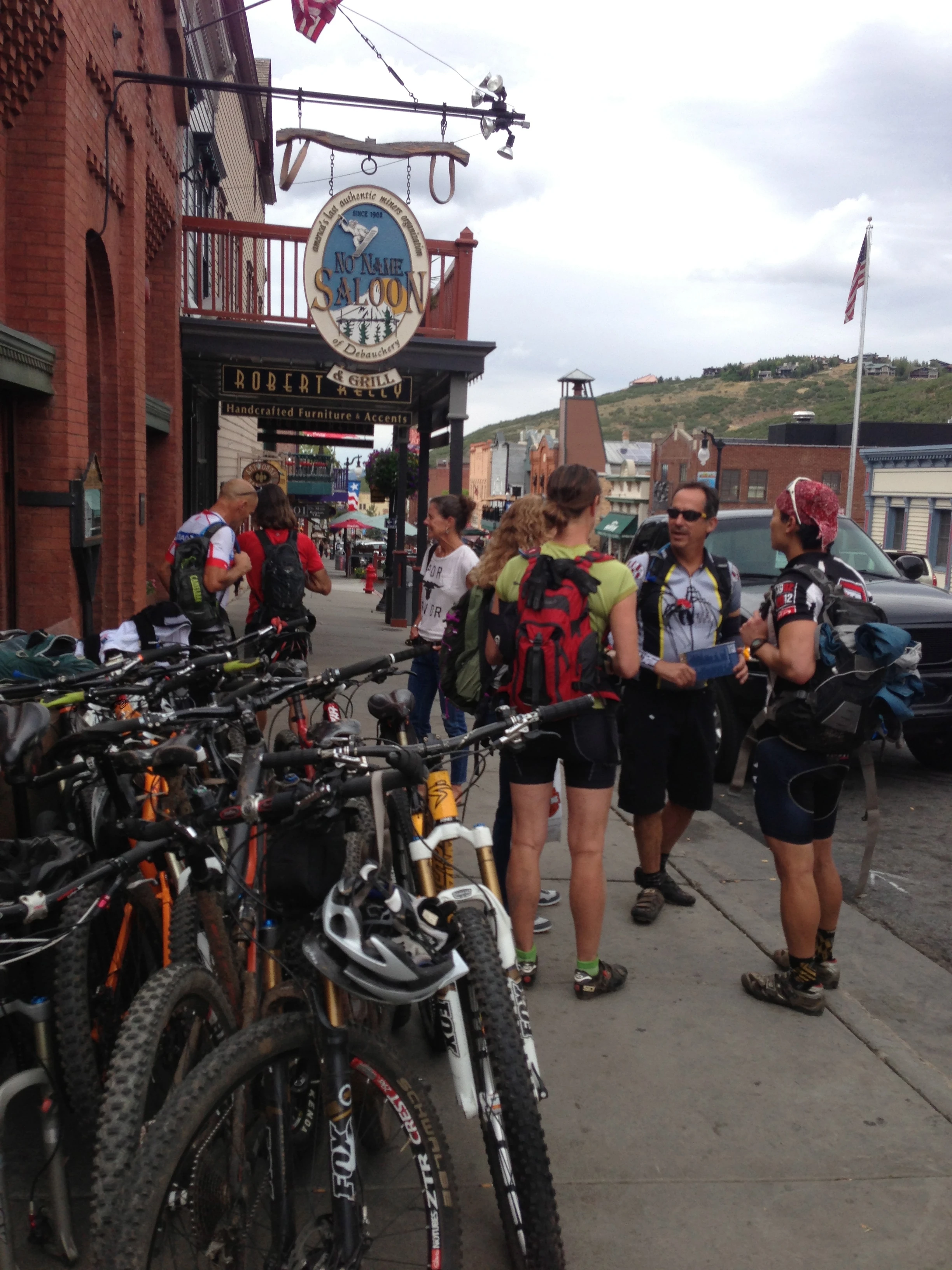 The San Diego gang getting a beer after riding all day. It is amazing how much stuff they carry in back packs. That weight would kill me.