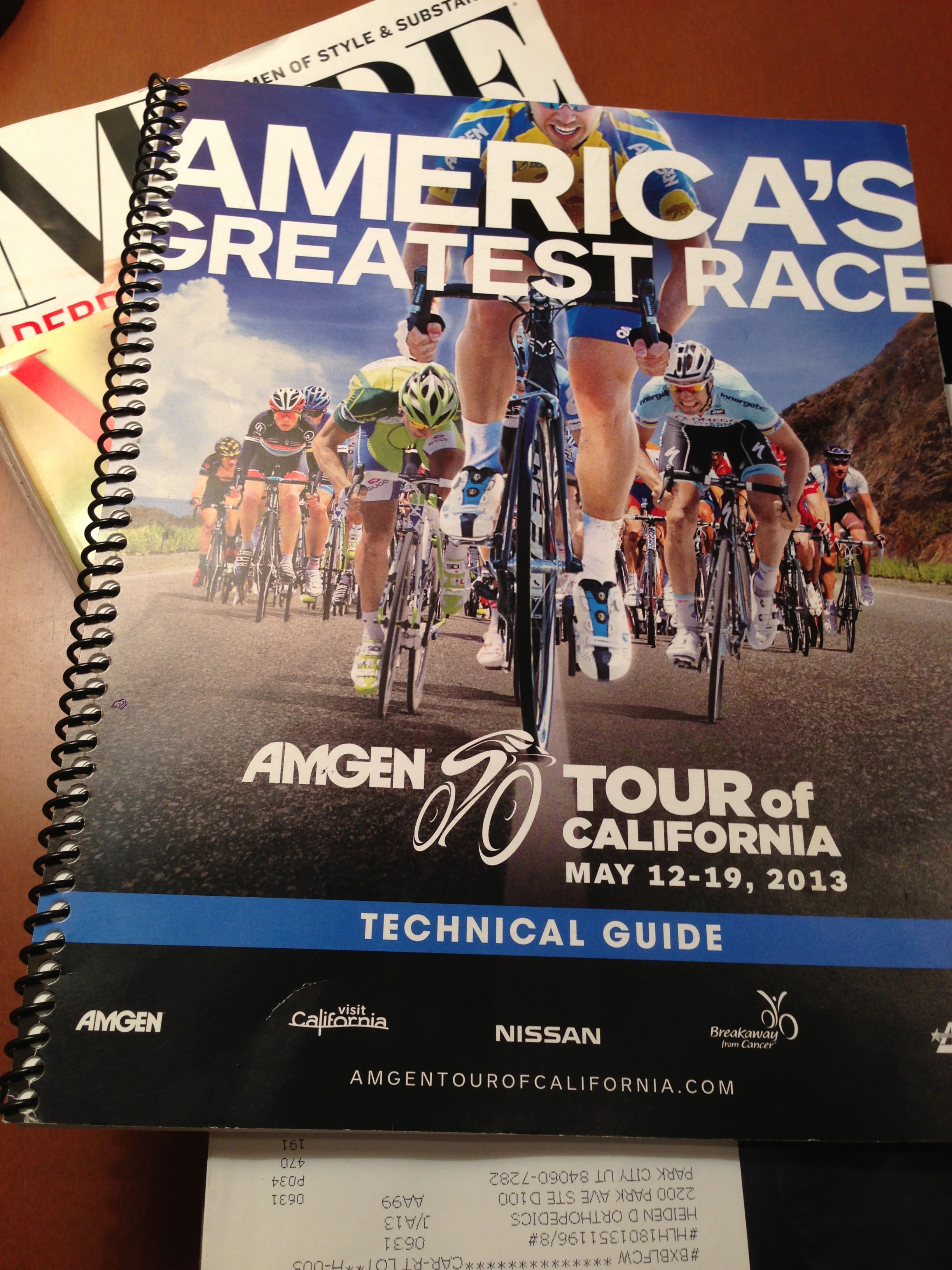 This was in the waiting room of the Heiden&rsquo;s Ortho office. Where else could you go and there is a race bible from the Tour of California mixed in with the magazines?