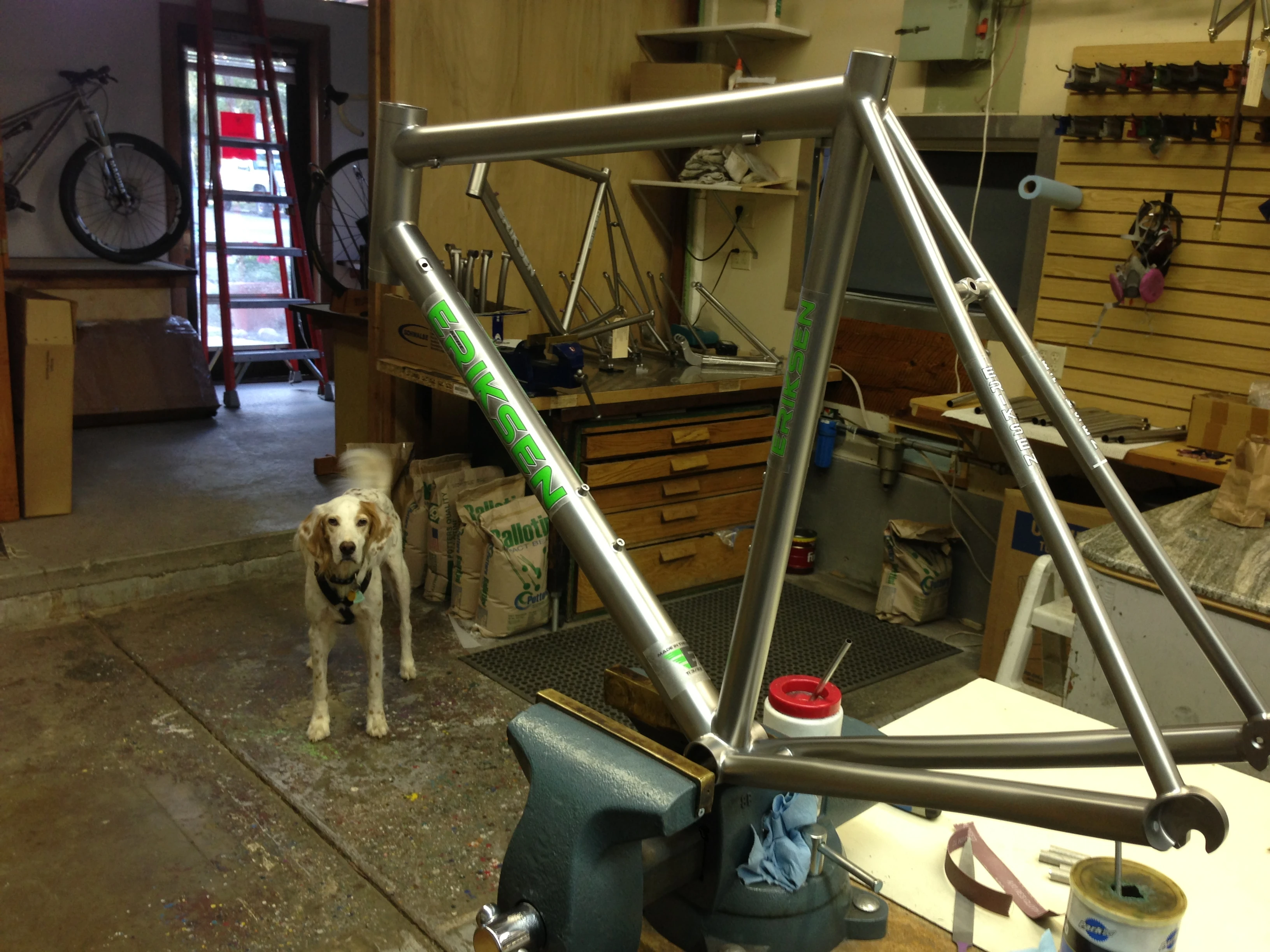 At Kent Eriksen&rsquo;s shop taking a look at my new road frame.