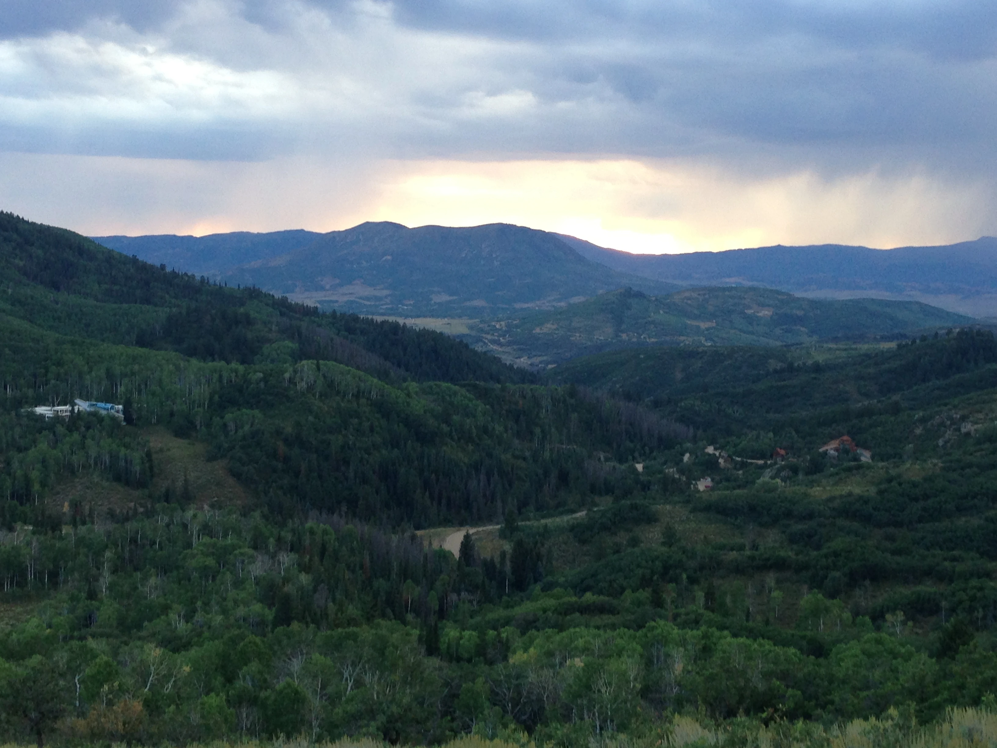 This is the view towards the Hot Springs from the Lower Bear trail. The structure to the left is a huge house built a few years ago next to Kent&rsquo;s land. It has a glass roof. To the right is the Hot Springs. 