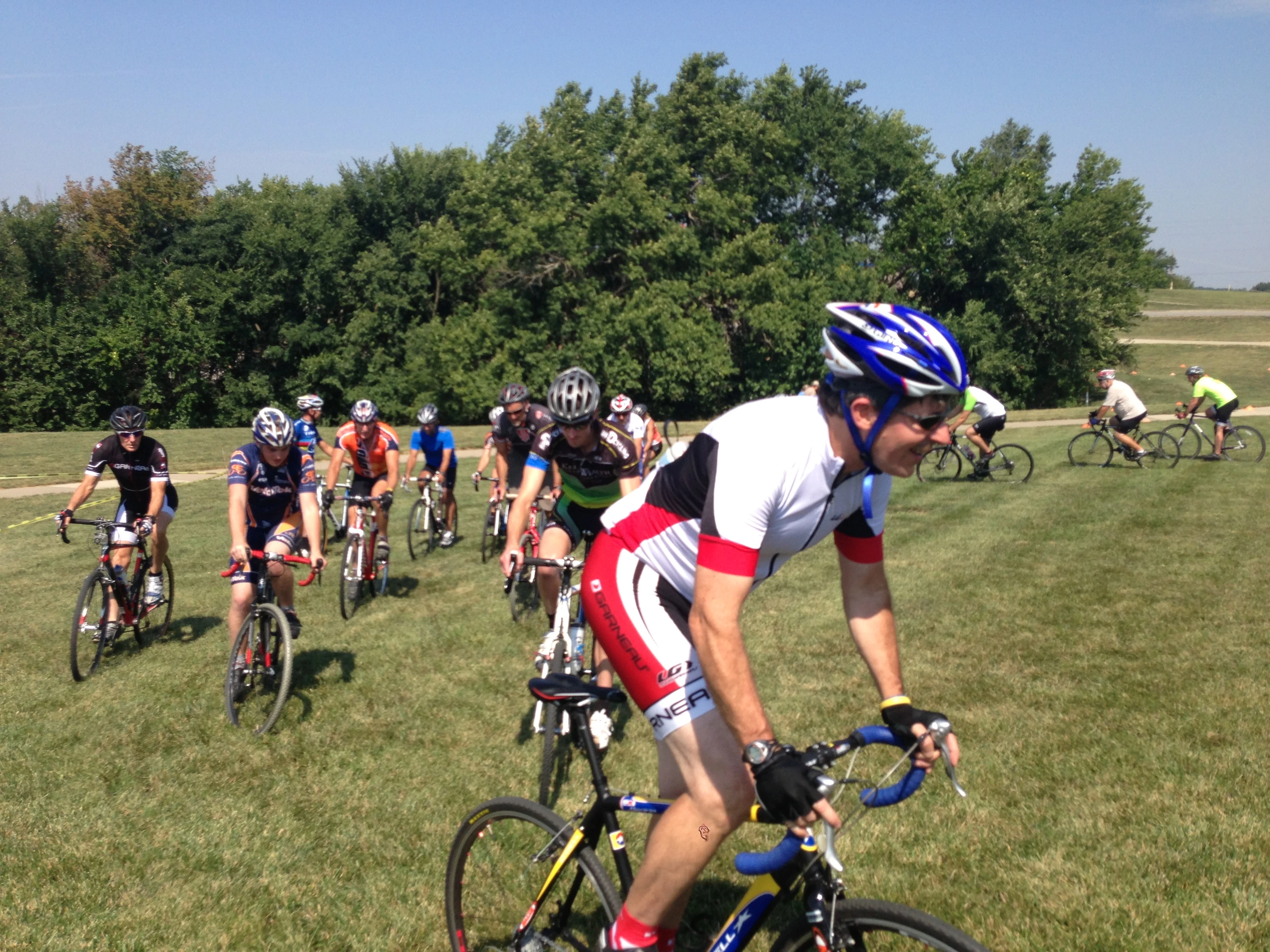 This was a circle of death or something. Everyone rode around in a circle as the instructors stepped in and made it smaller and smaller. It was so riders got used to riding in close proximity to each other. Fun. 