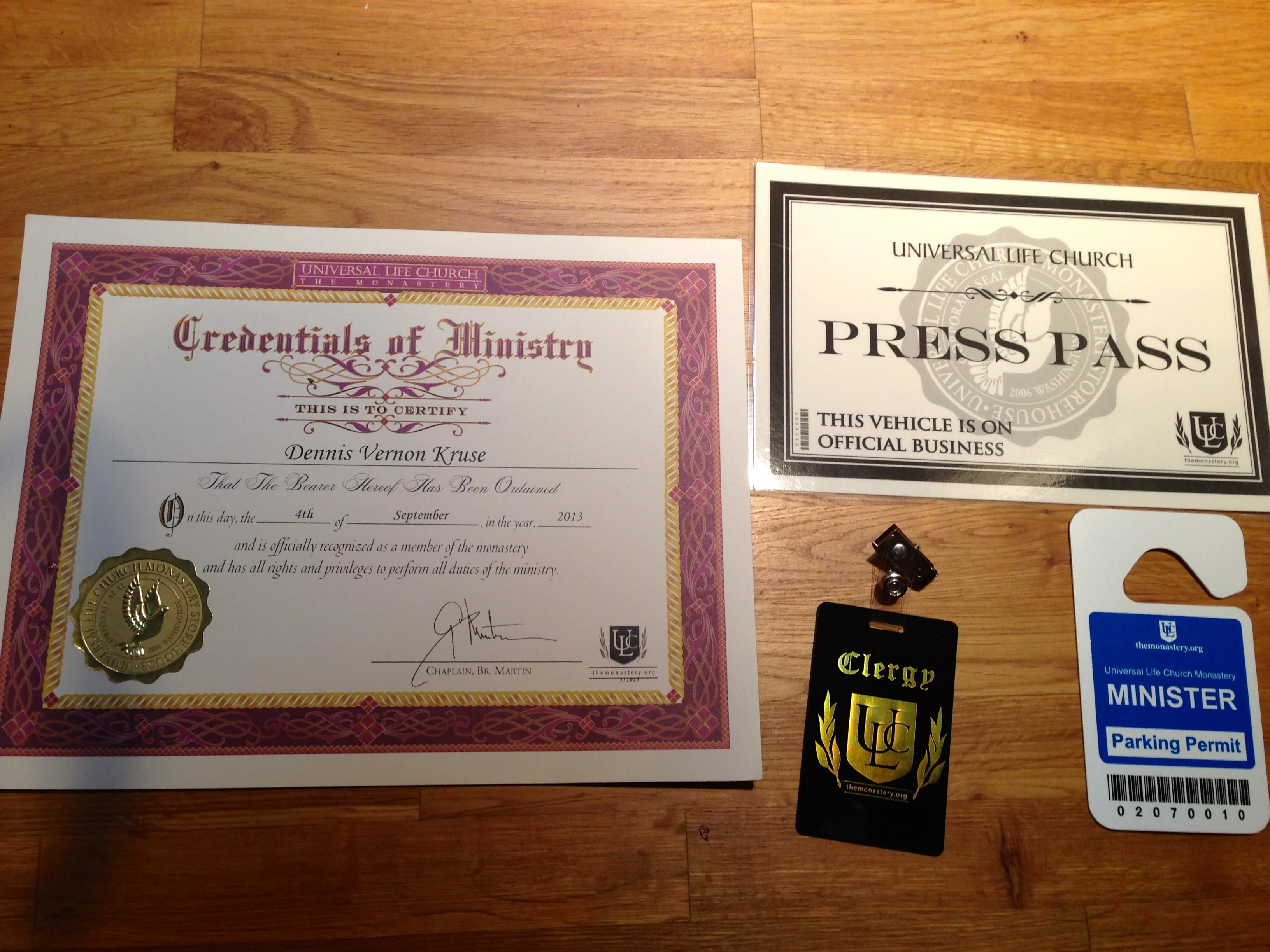 Father Kruse&rsquo;s official swag.