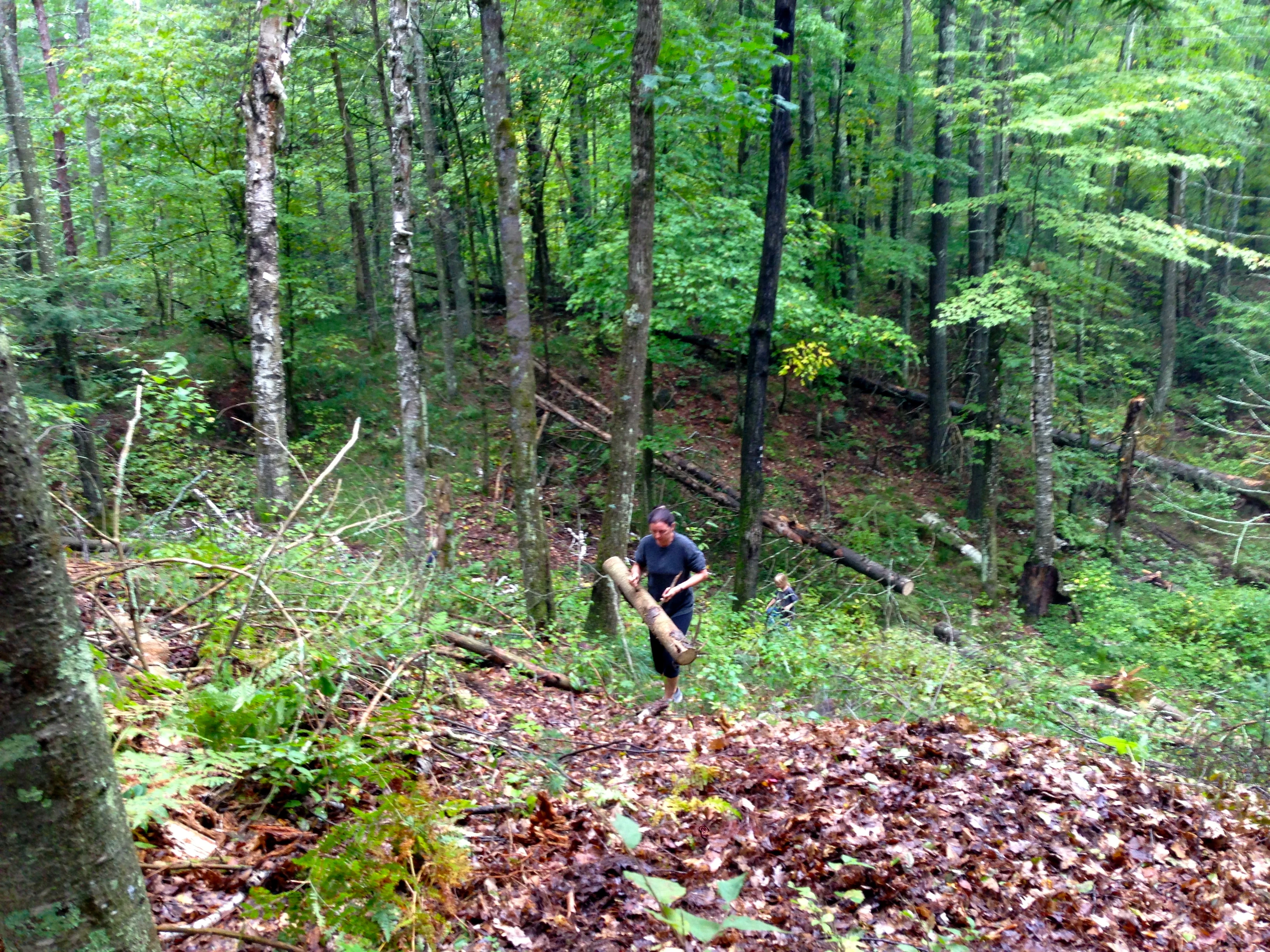 Trudi was using here BMC moving luggage muscles to haul wood out of a frost pocket so the locals can use it as a ski hole.