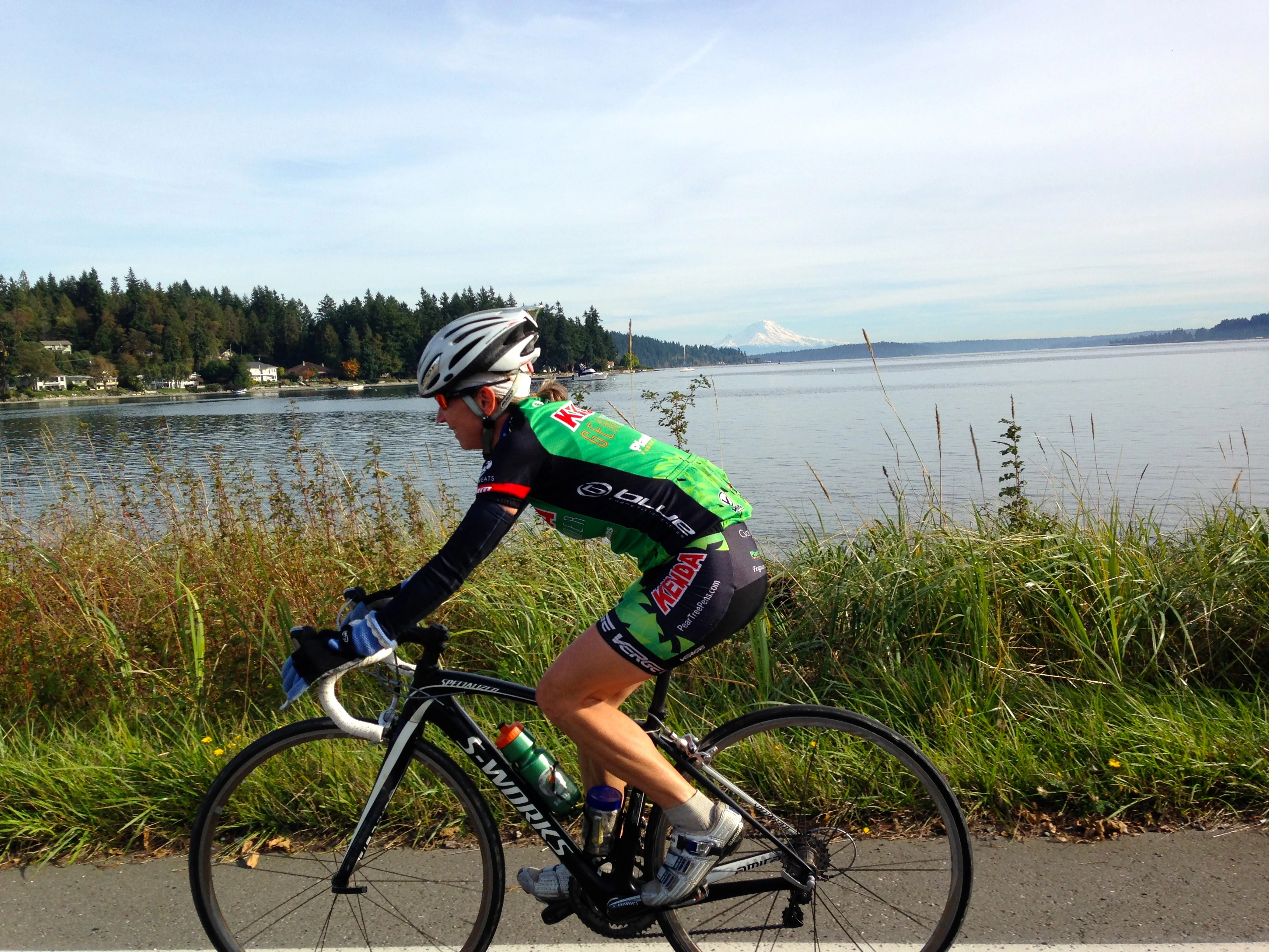 Catherine on Bainbridge. Notice Mt. Rainer in the background.