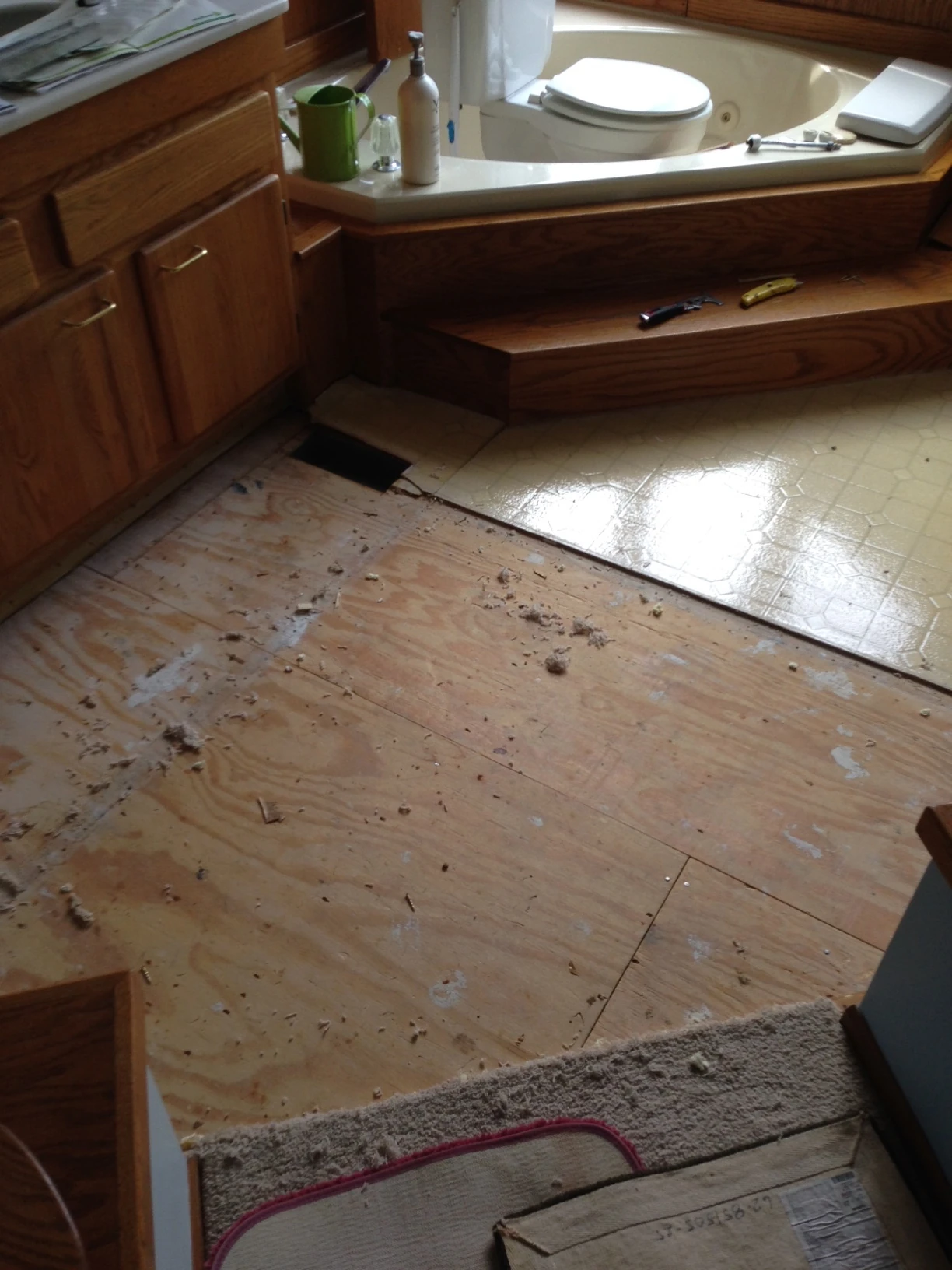 The bigger bathroom floor removal went way quicker.