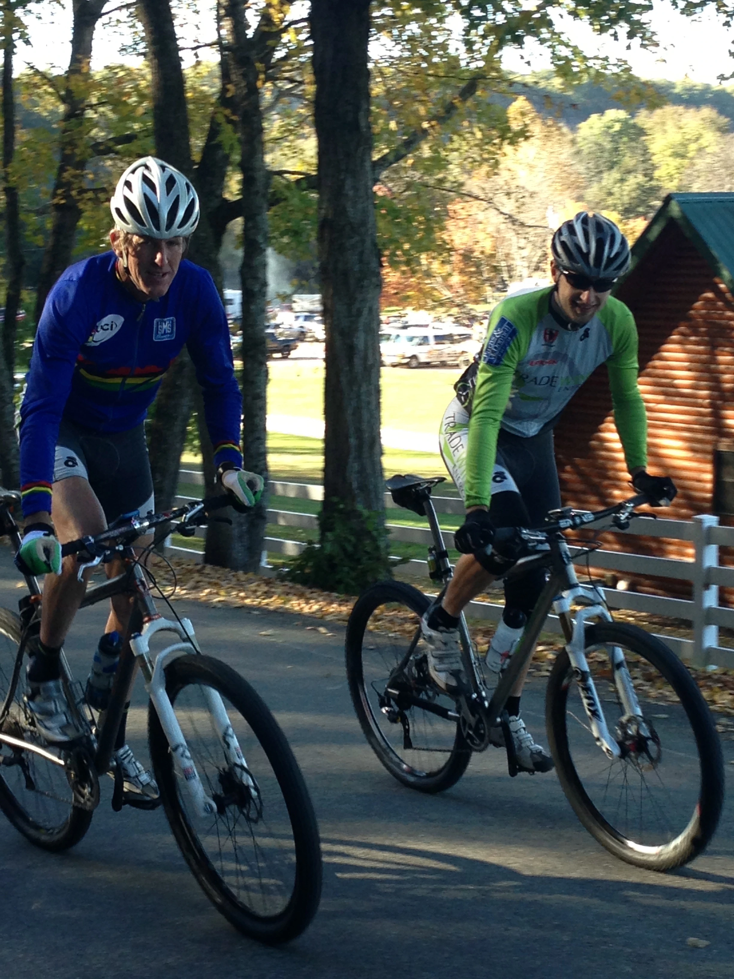 Brian and I, all stiff from driving, heading out to ride some singletrack.