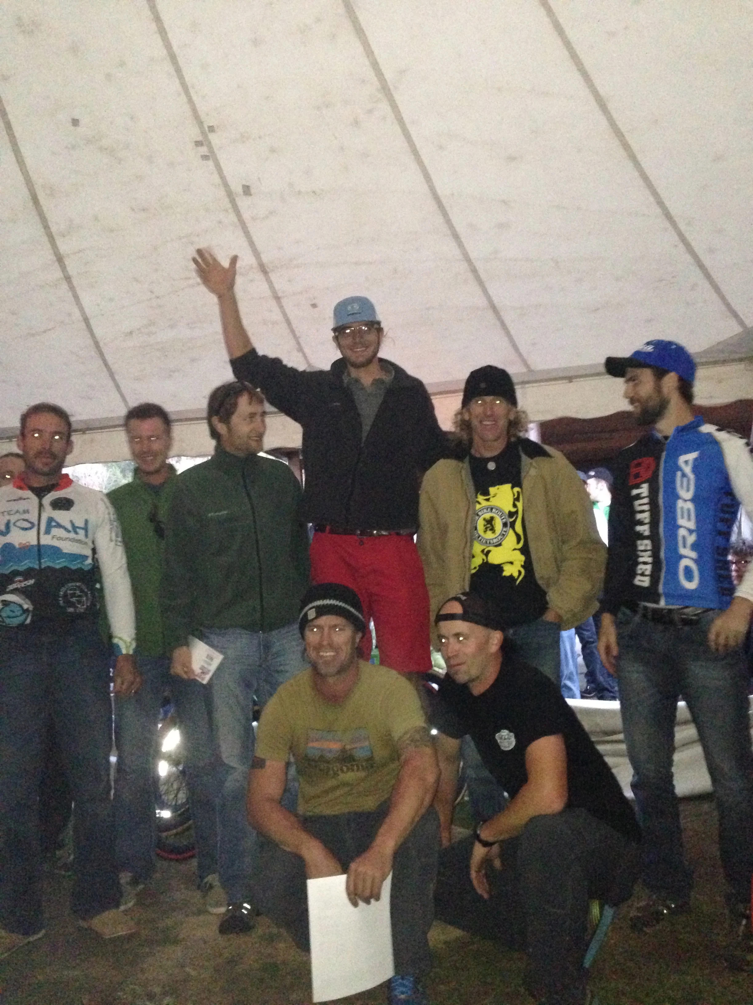 The top ten, with the promoters, Scott and Jacob kneeling. Garet had drank the better part of a keg already personally. 